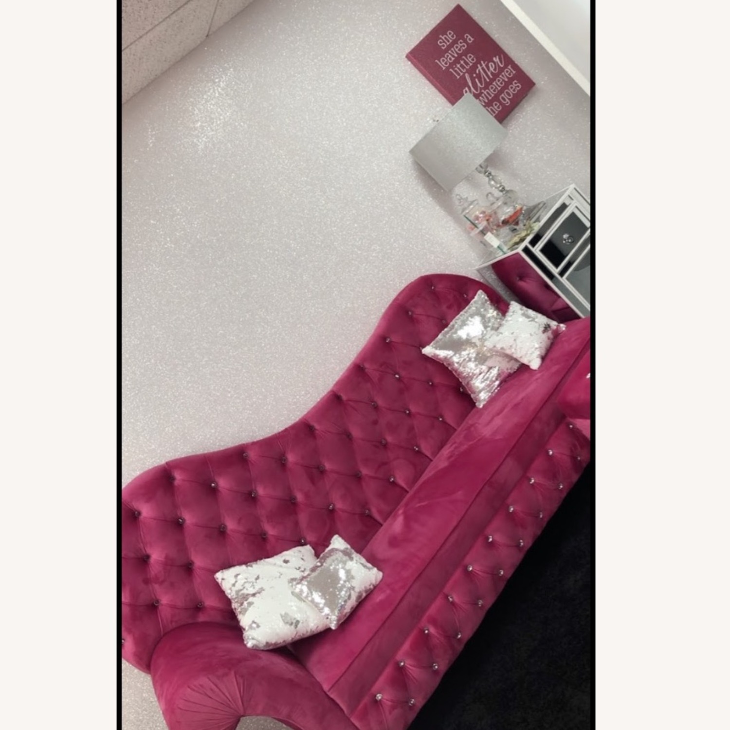 Royal Pink & Diamond Tufted Velvet Sofa & Ottoman - image-3