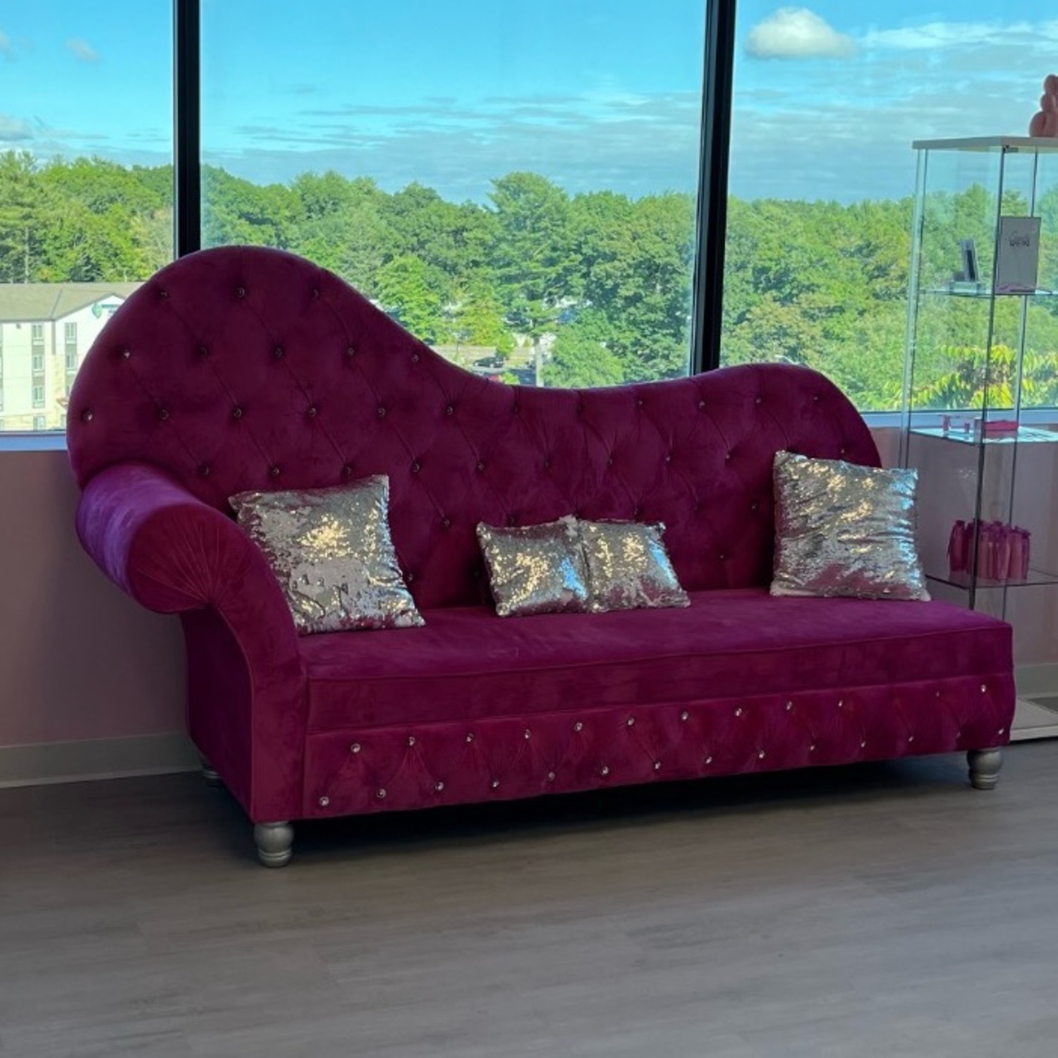 Royal Pink & Diamond Tufted Velvet Sofa & Ottoman - image-5