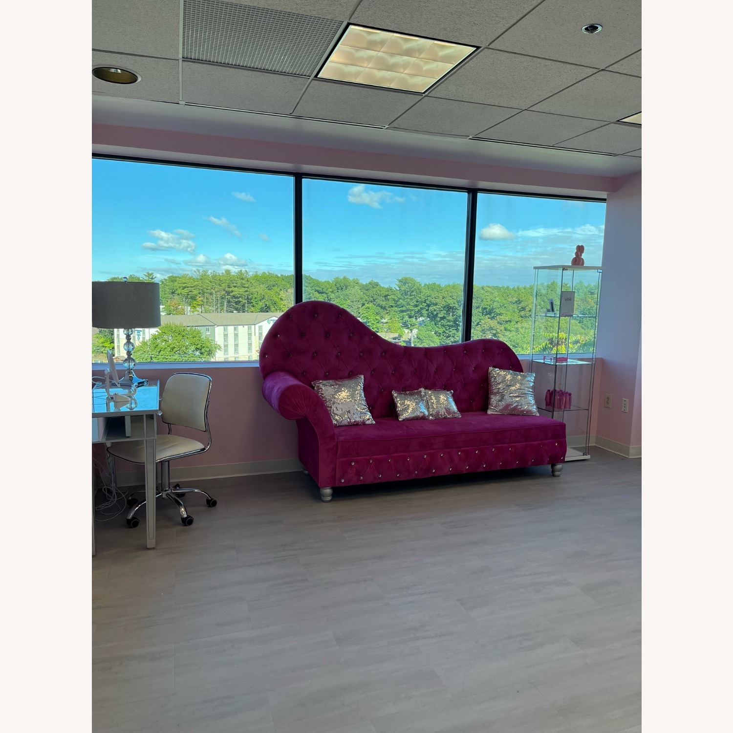 Royal Pink & Diamond Tufted Velvet Sofa & Ottoman - image-1