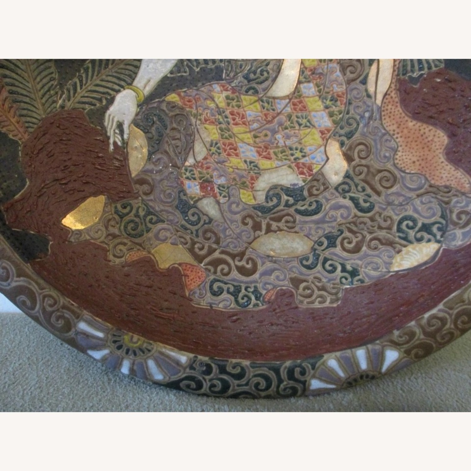 Antique Japanese Edo Period Moriage Slip Pottery - image-6