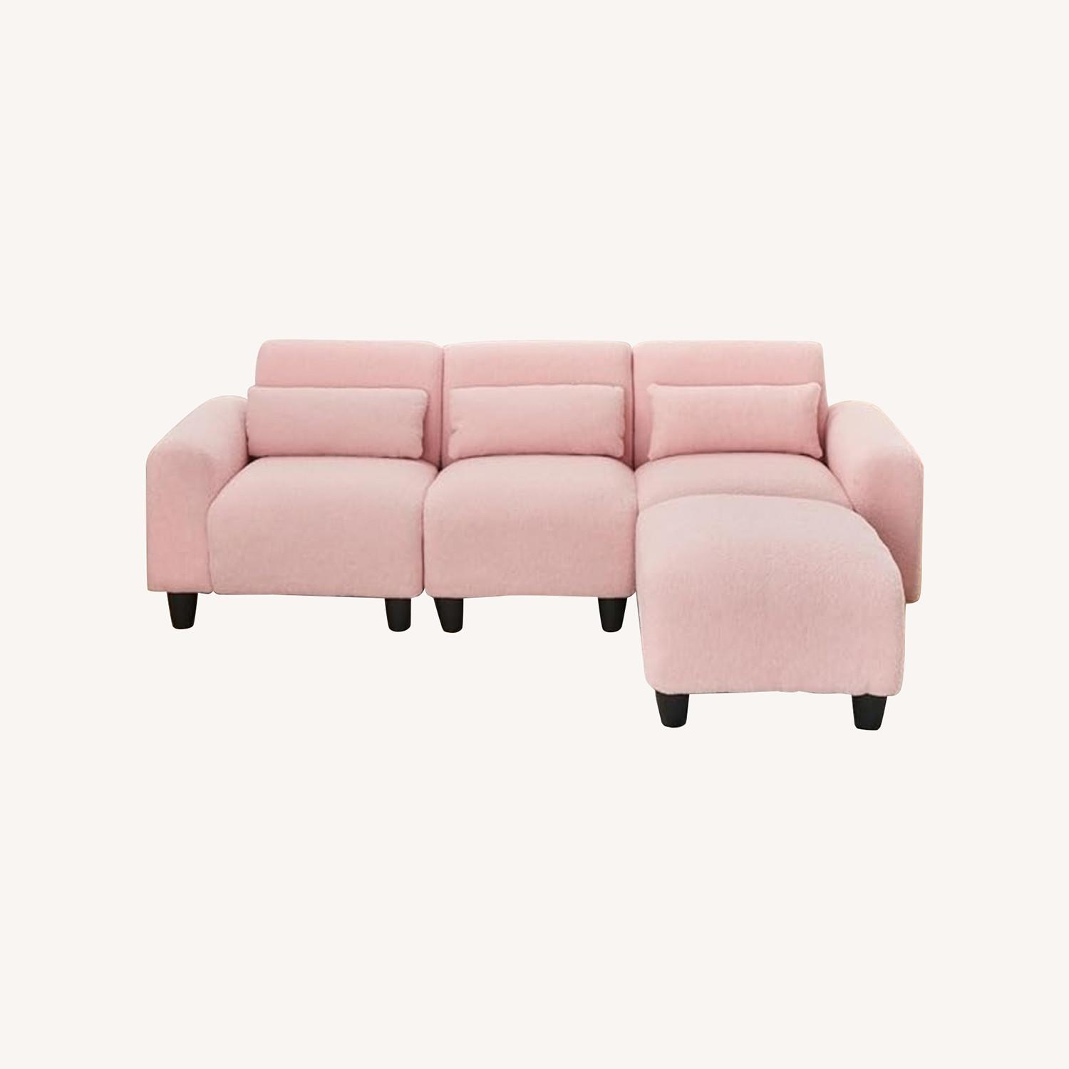 Amazon 3 Seat Pink Fuzzy Couch with Ottoman - image-0