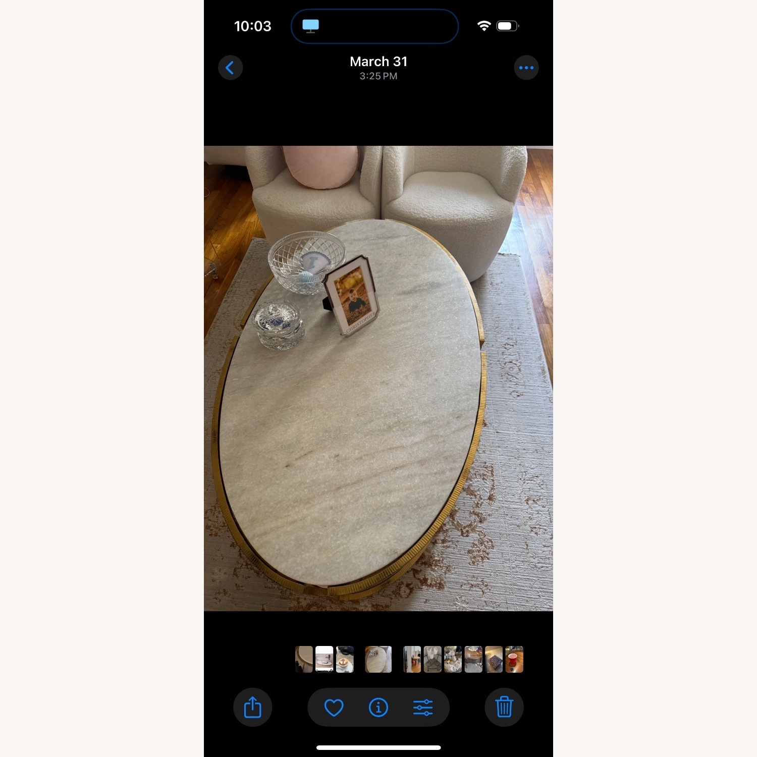 France & Son Iron and Stone Oval Coffee Table - image-5