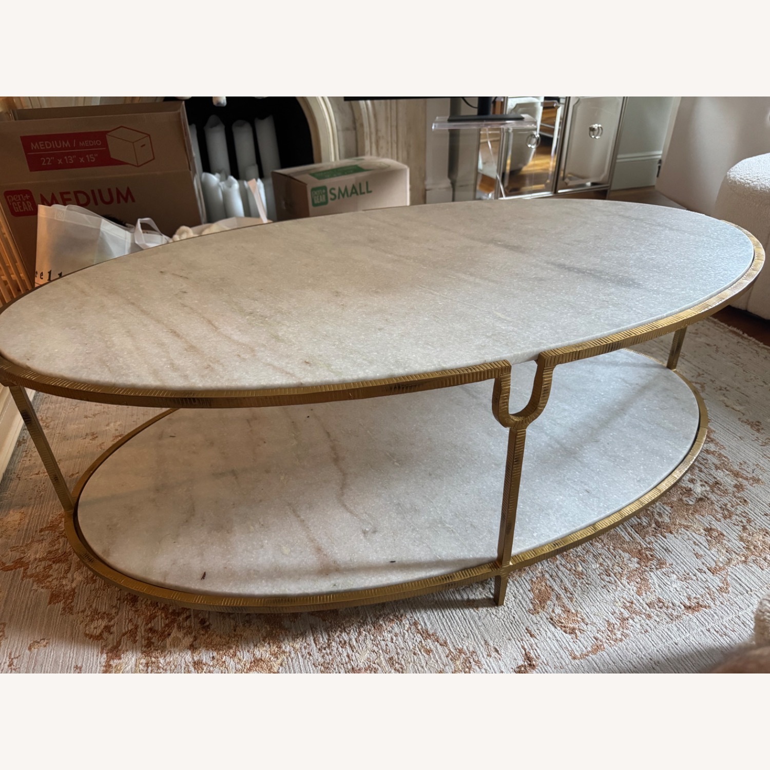 France & Son Iron and Stone Oval Coffee Table - image-1