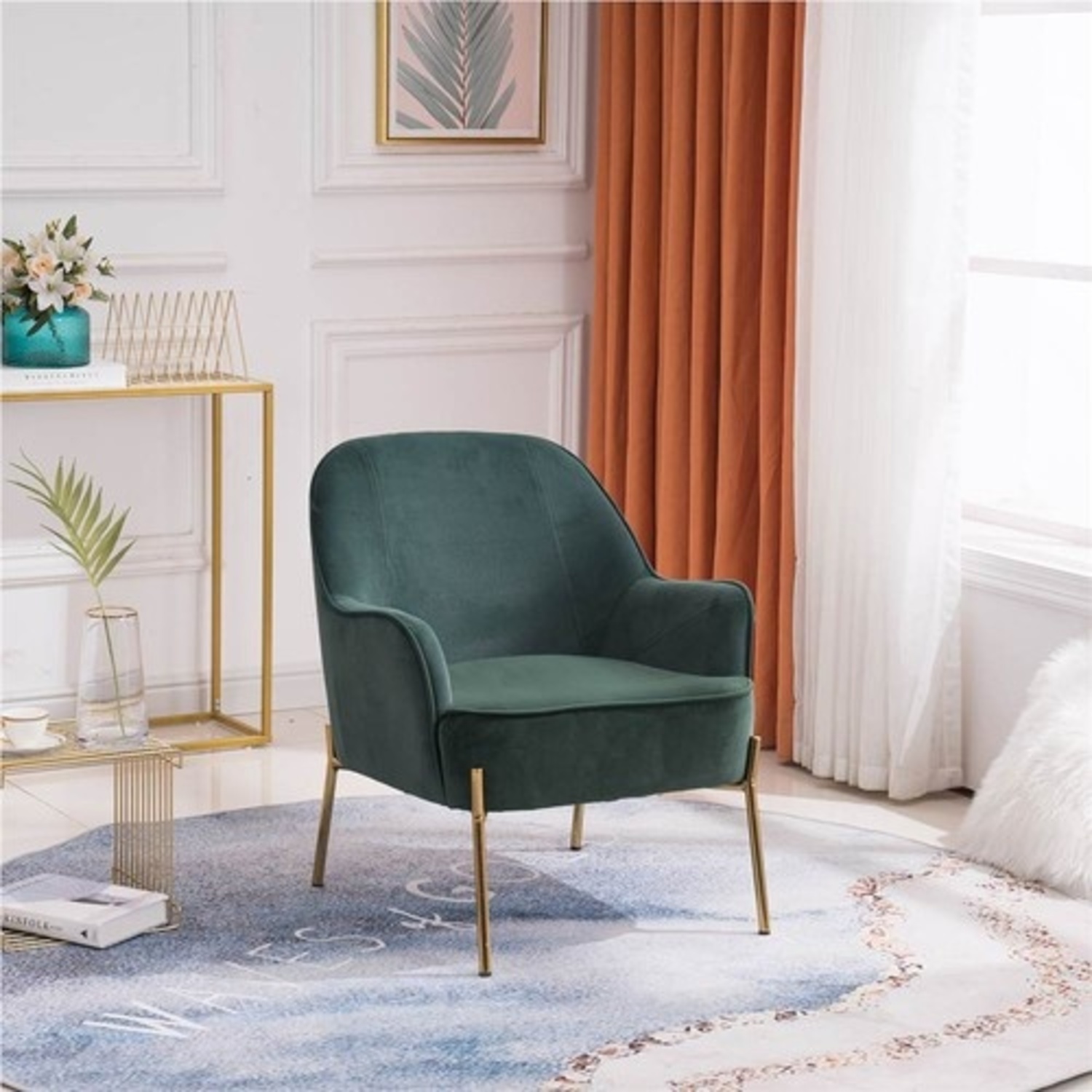 Bed Bath & Beyond Green Velvet Accent Chair with Gold Legs - image-4