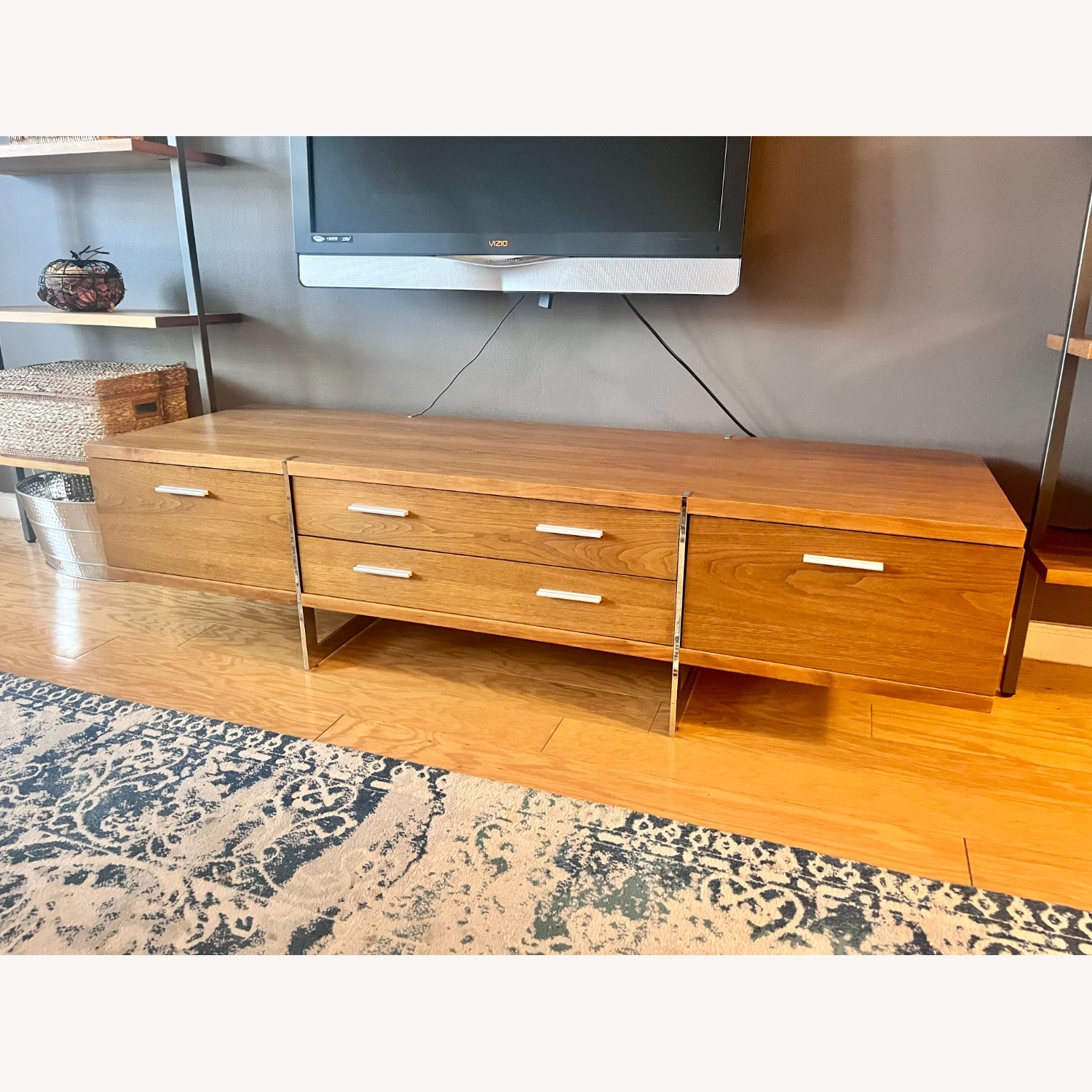 Mid Century Walnut and Chrome Media Console - image-0