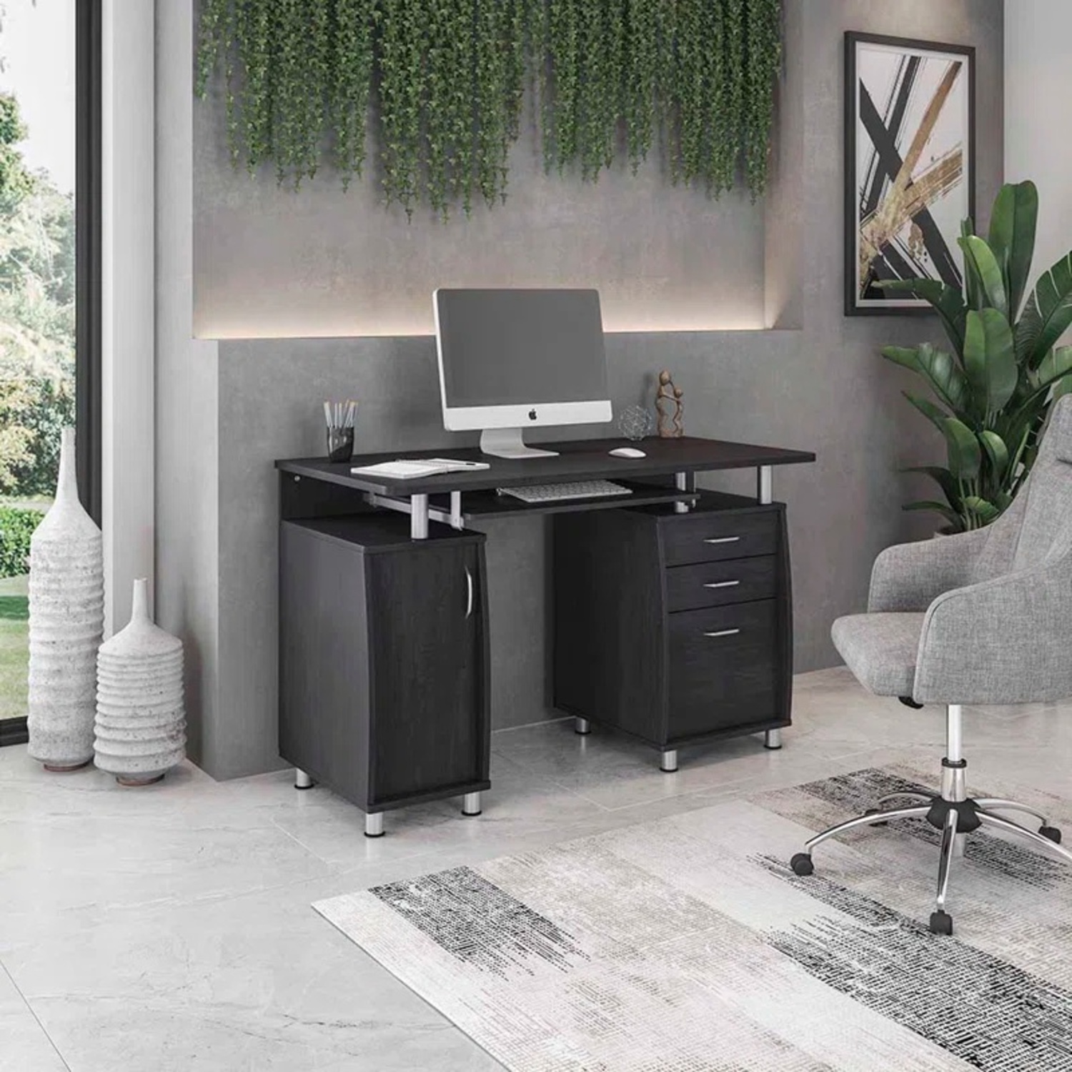 Harris 48'' Floating Computer Desk with Drawers and Storage Cabinet - image-4