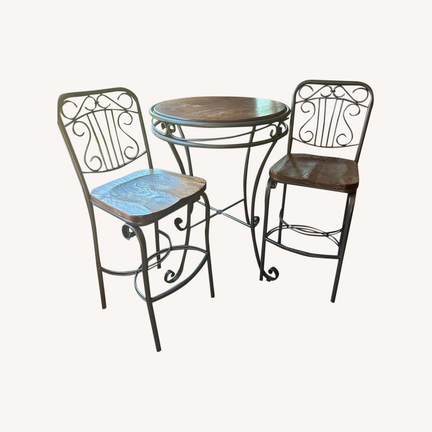 Wood/Iron Tall Table and Chairs - image-0