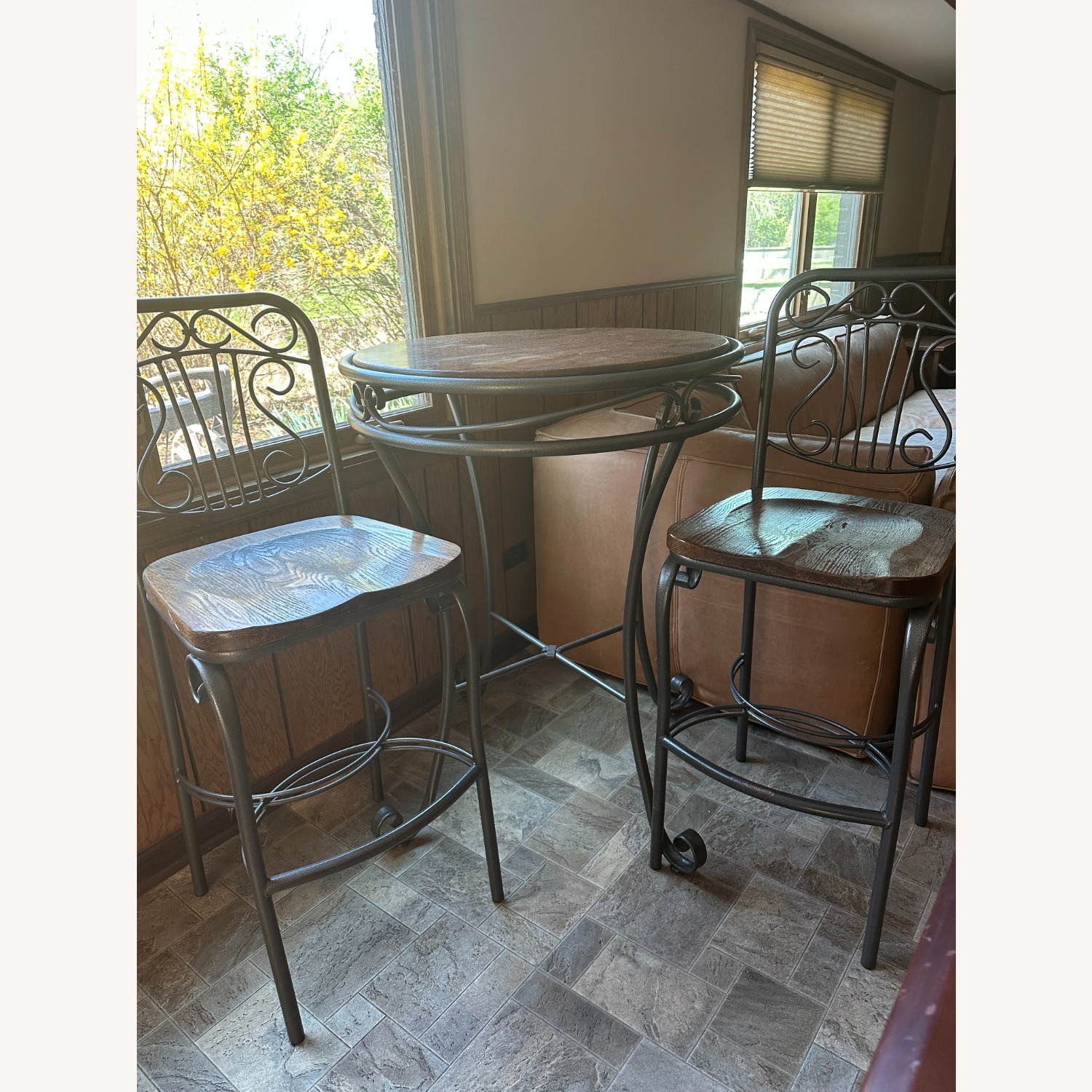 Wood/Iron Tall Table and Chairs - image-1