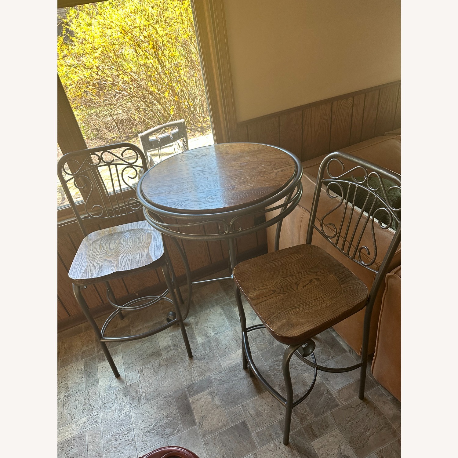 Wood/Iron Tall Table and Chairs - image-3