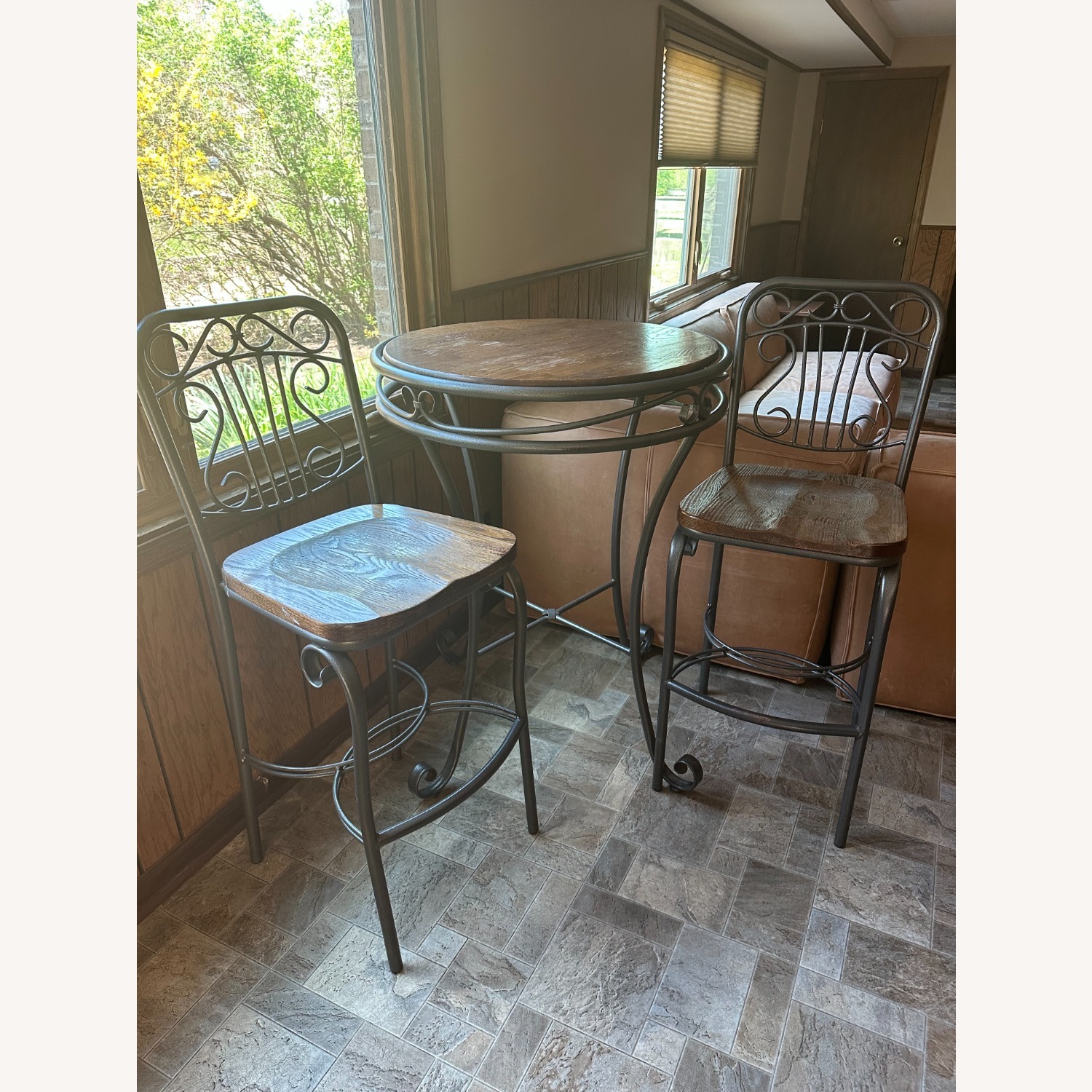 Wood/Iron Tall Table and Chairs - image-2