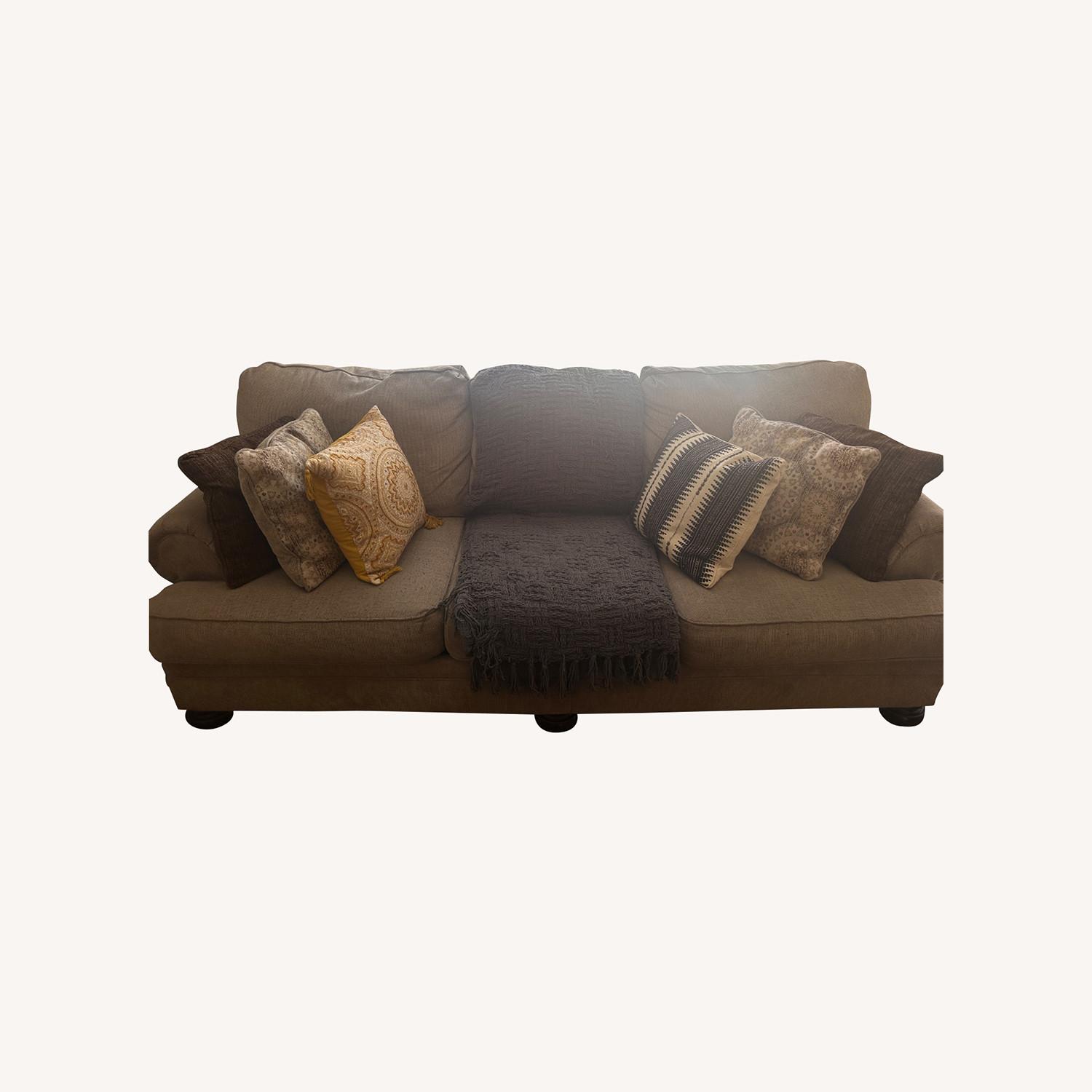 Comfortable Tan Sofa 90 Inches Wide - image-0