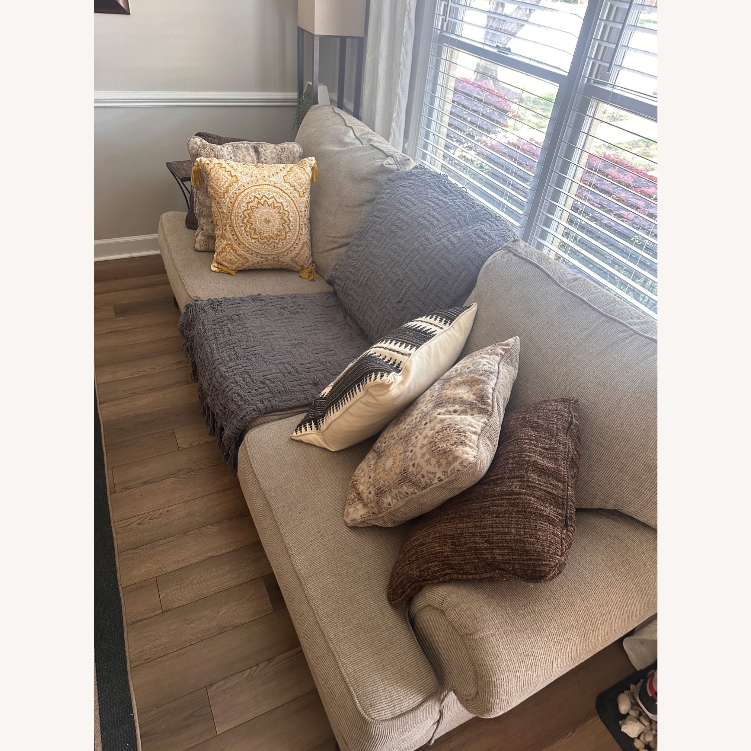 Comfortable Tan Sofa 90 Inches Wide - image-3