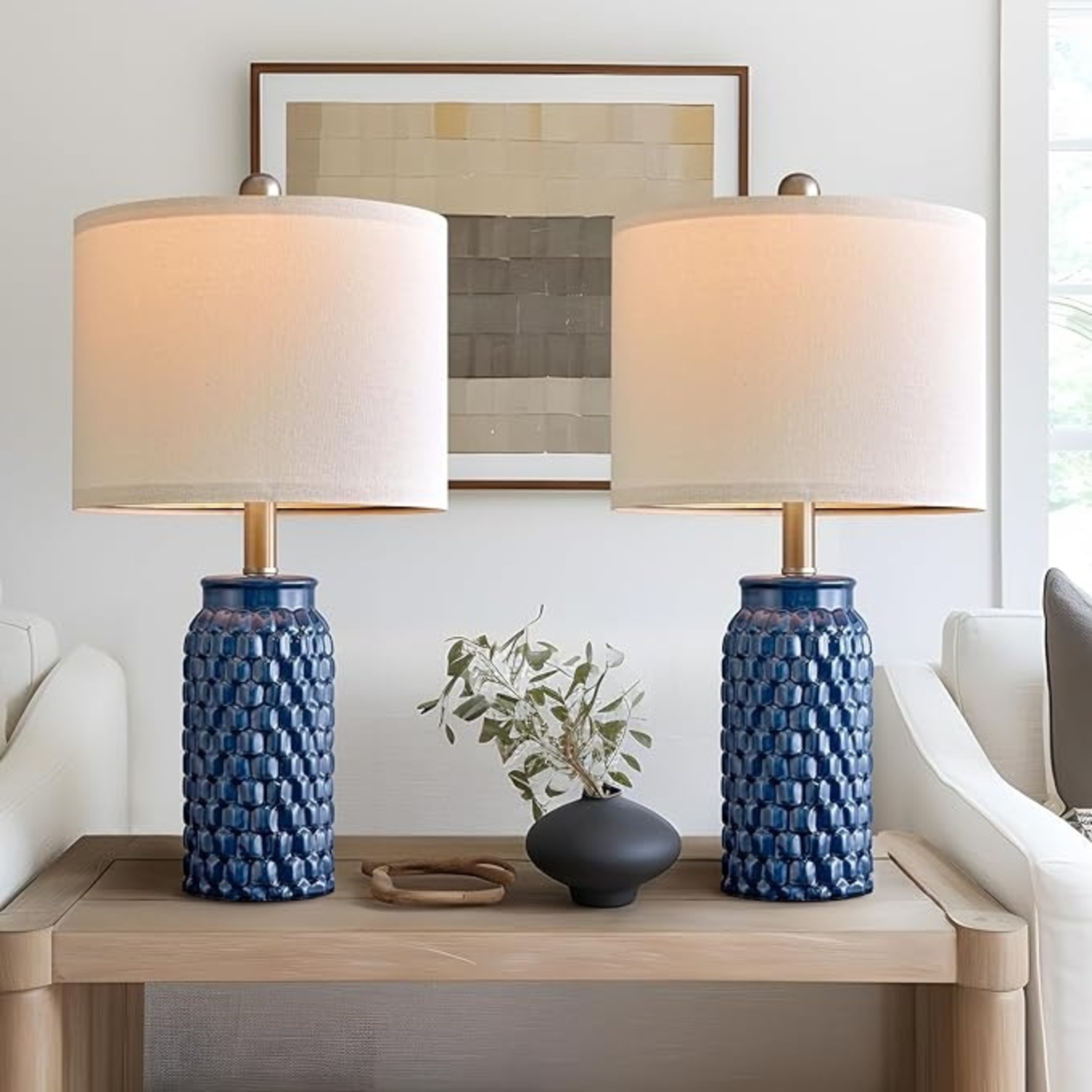Modern Ceramic Bedside Lamp Set of 2 - image-4