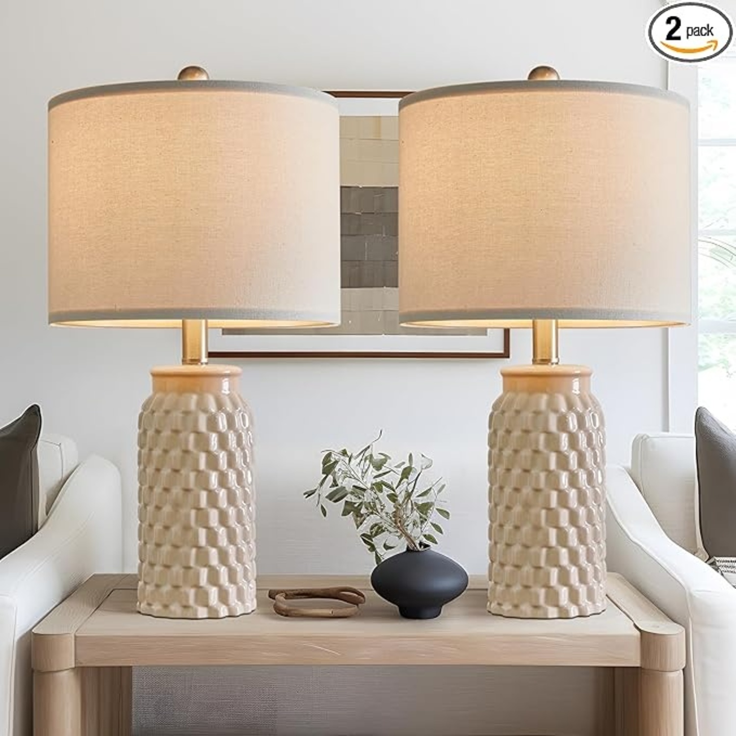 Modern Ceramic Bedside Lamp Set of 2 - image-5