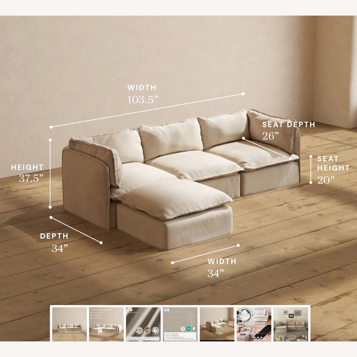 Anabei Modular Washable 3-Seater Sectional - image-1