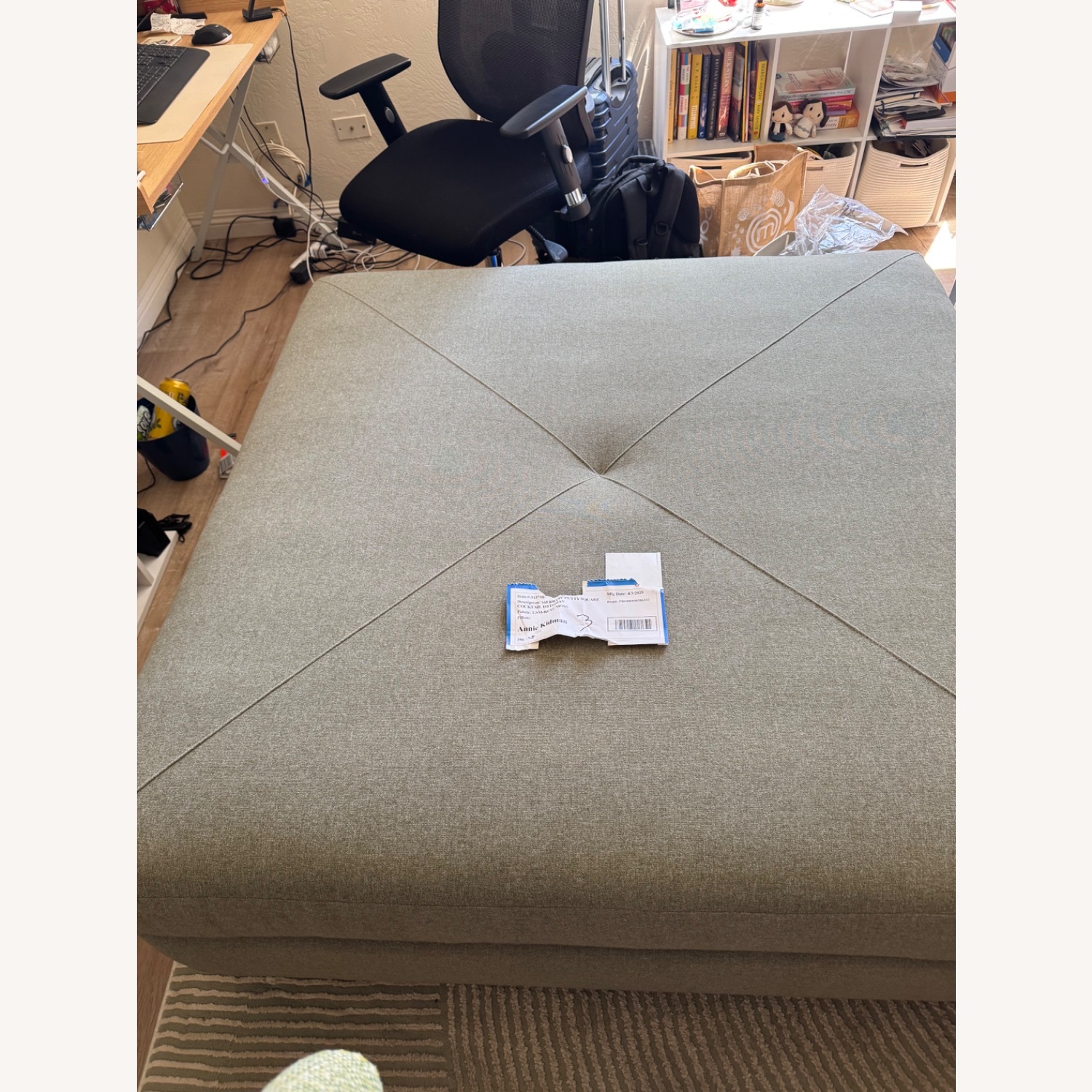 Sierra IV 52" Fabric Chenille Putty Square Cocktail Ottoman - image-2