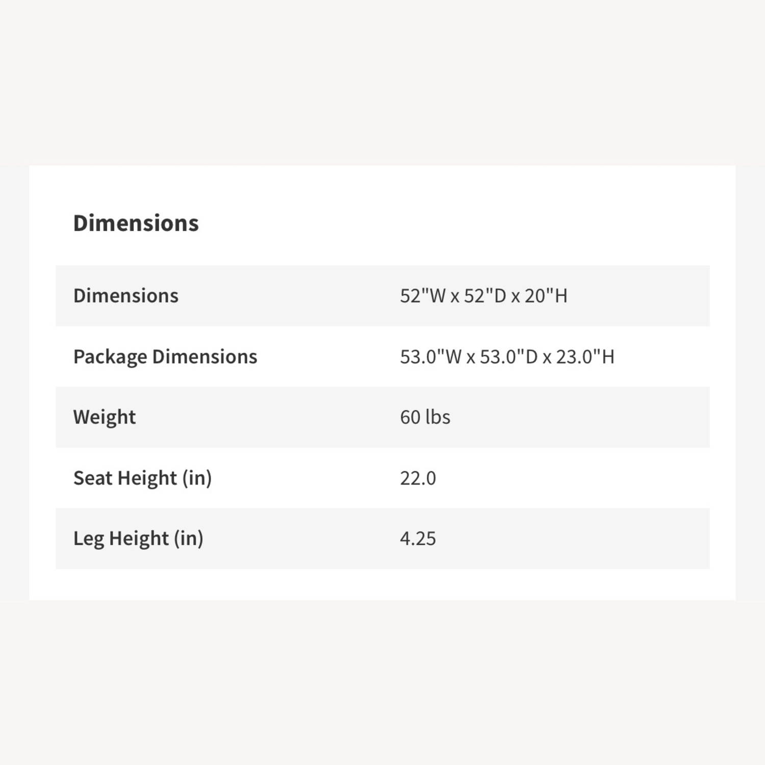 Sierra IV 52" Fabric Chenille Putty Square Cocktail Ottoman - image-7