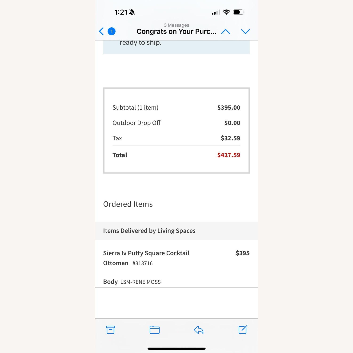 Sierra IV 52" Fabric Chenille Putty Square Cocktail Ottoman - image-6