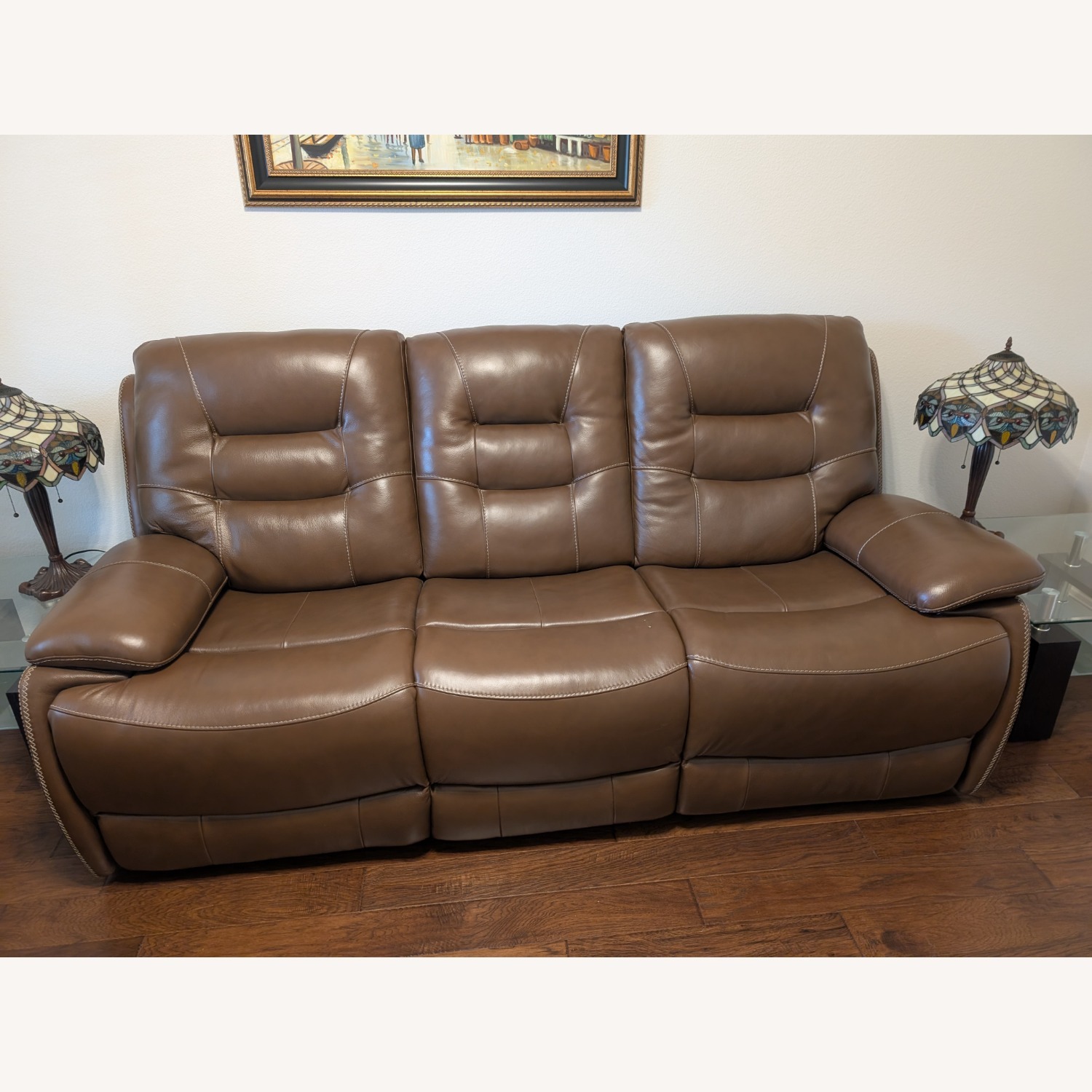 3 Seater Leather Couch with Pull Lever - image-1