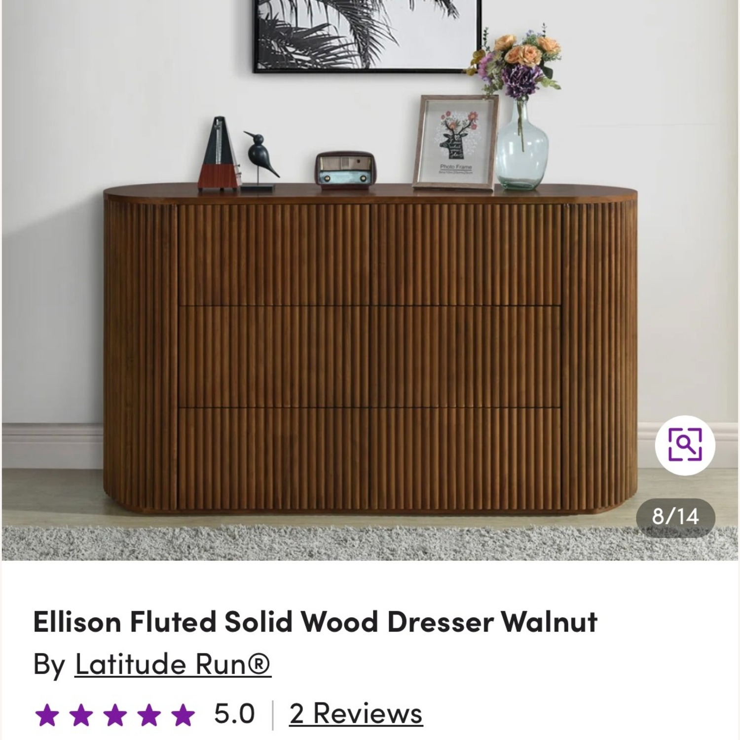 Rounded, fluted walnut dresser - image-1