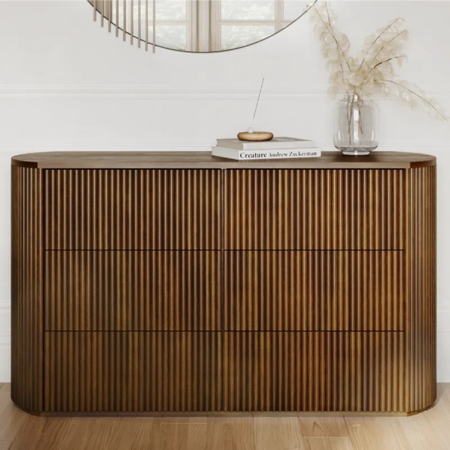 Rounded, fluted walnut dresser - image-12
