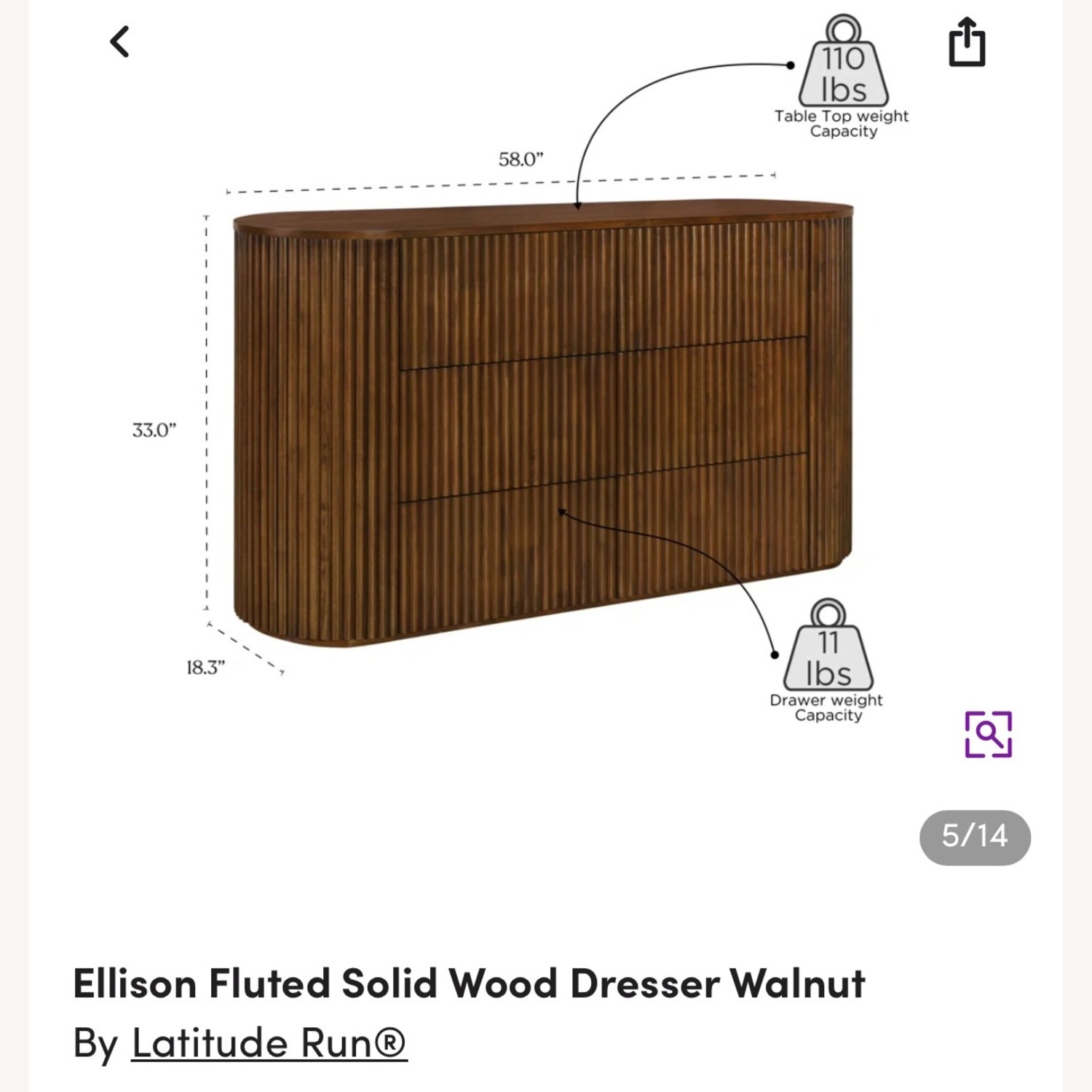 Rounded, fluted walnut dresser - image-7