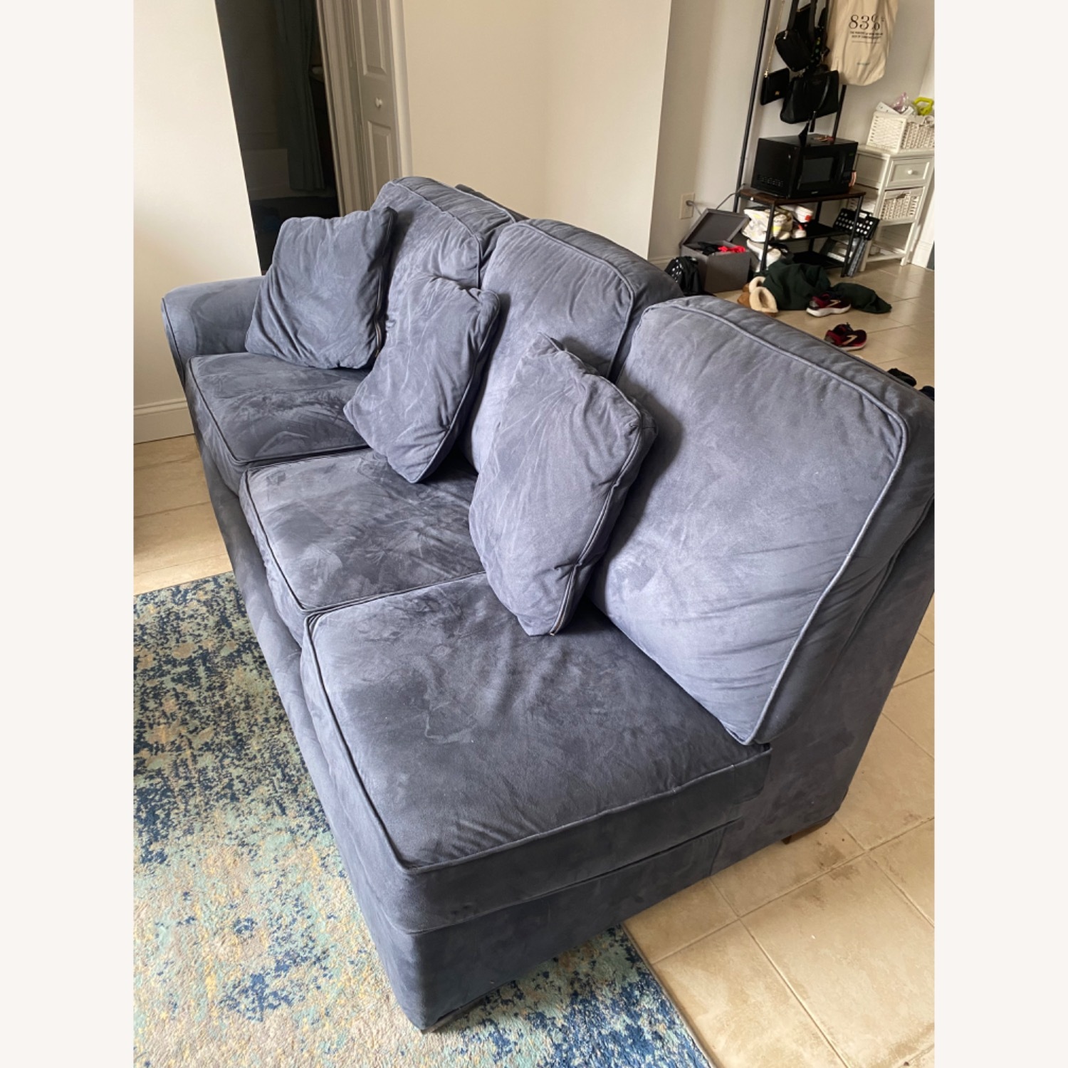 Navy Pull Out Couch W Queen Kingsdown Mattress - image-2