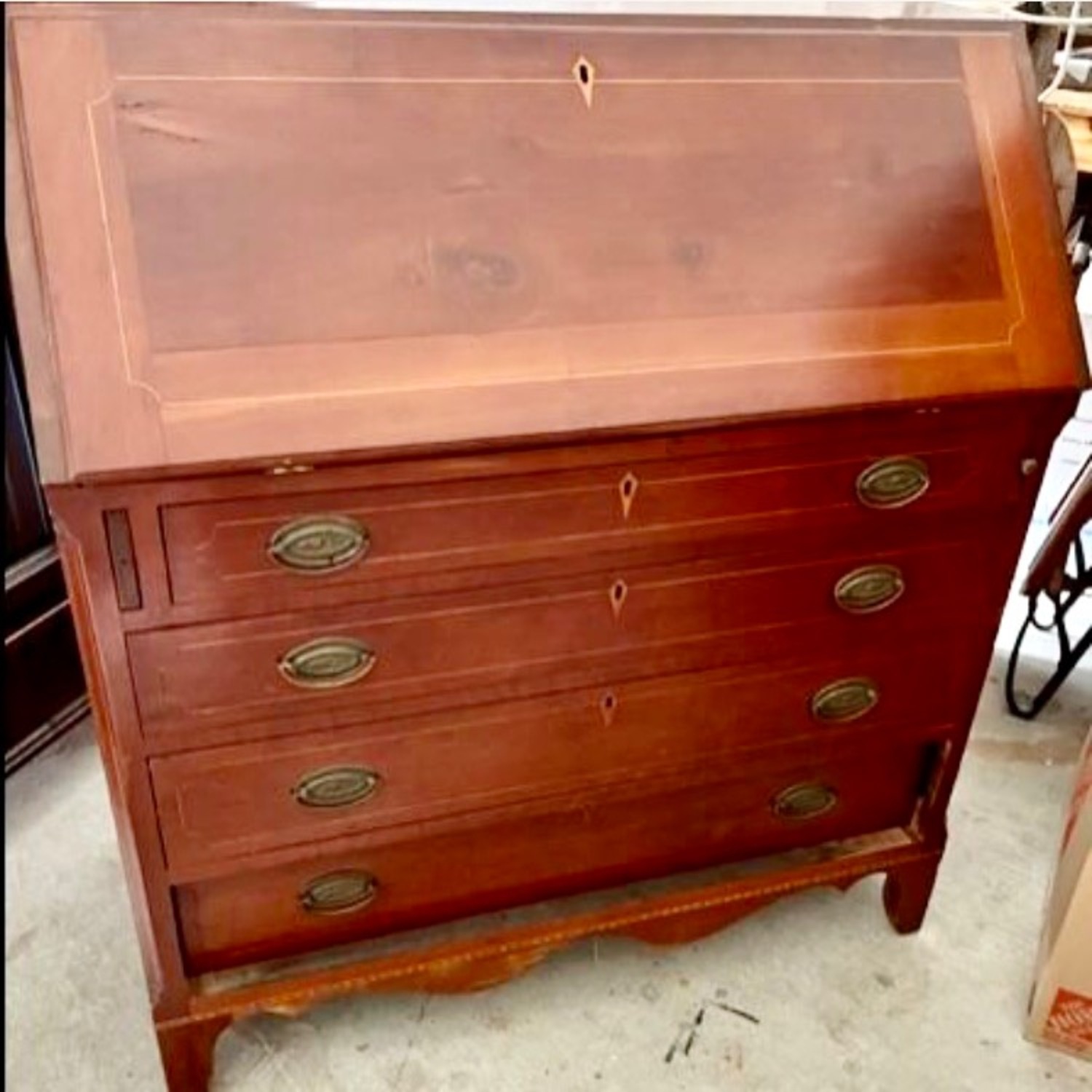 Antique Cherry Secretary Desk with Four Drawers - image-1
