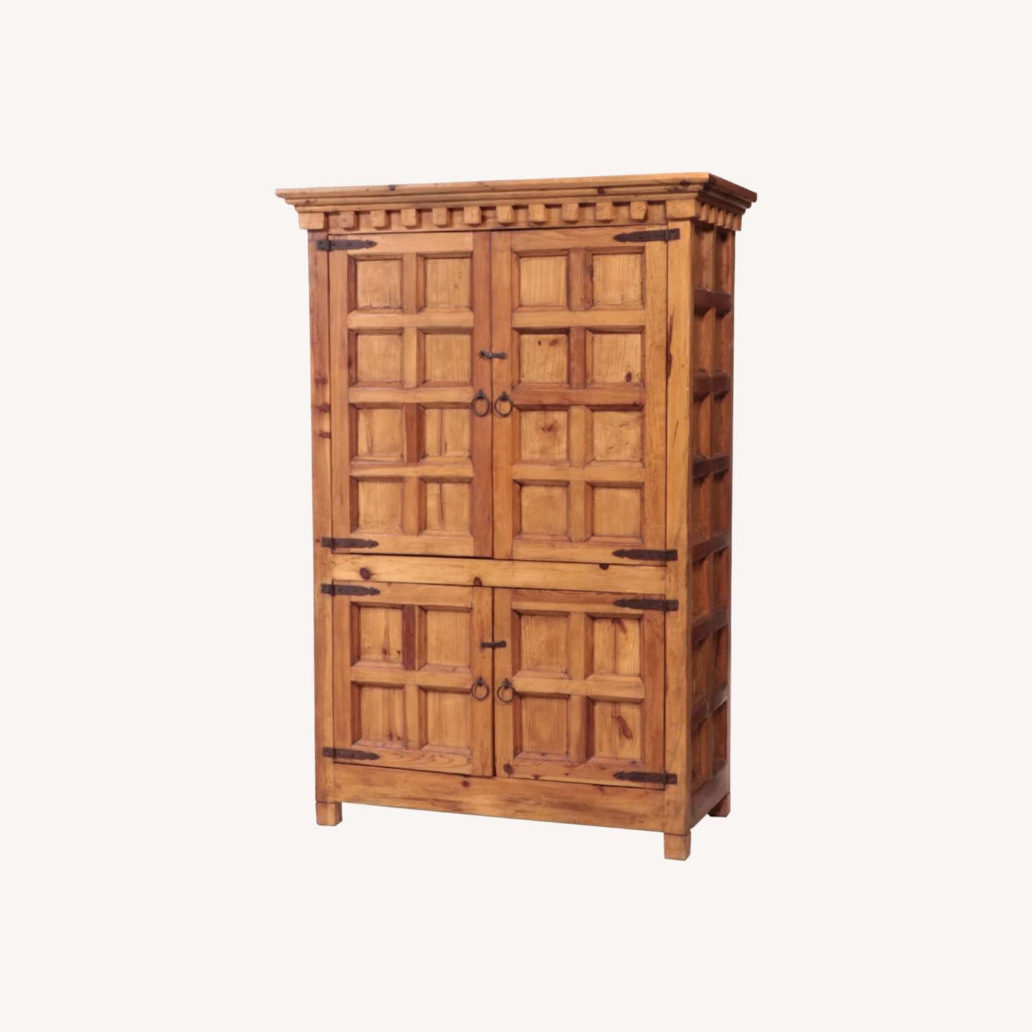 Rustic Panelled Pine Armoire - image-0