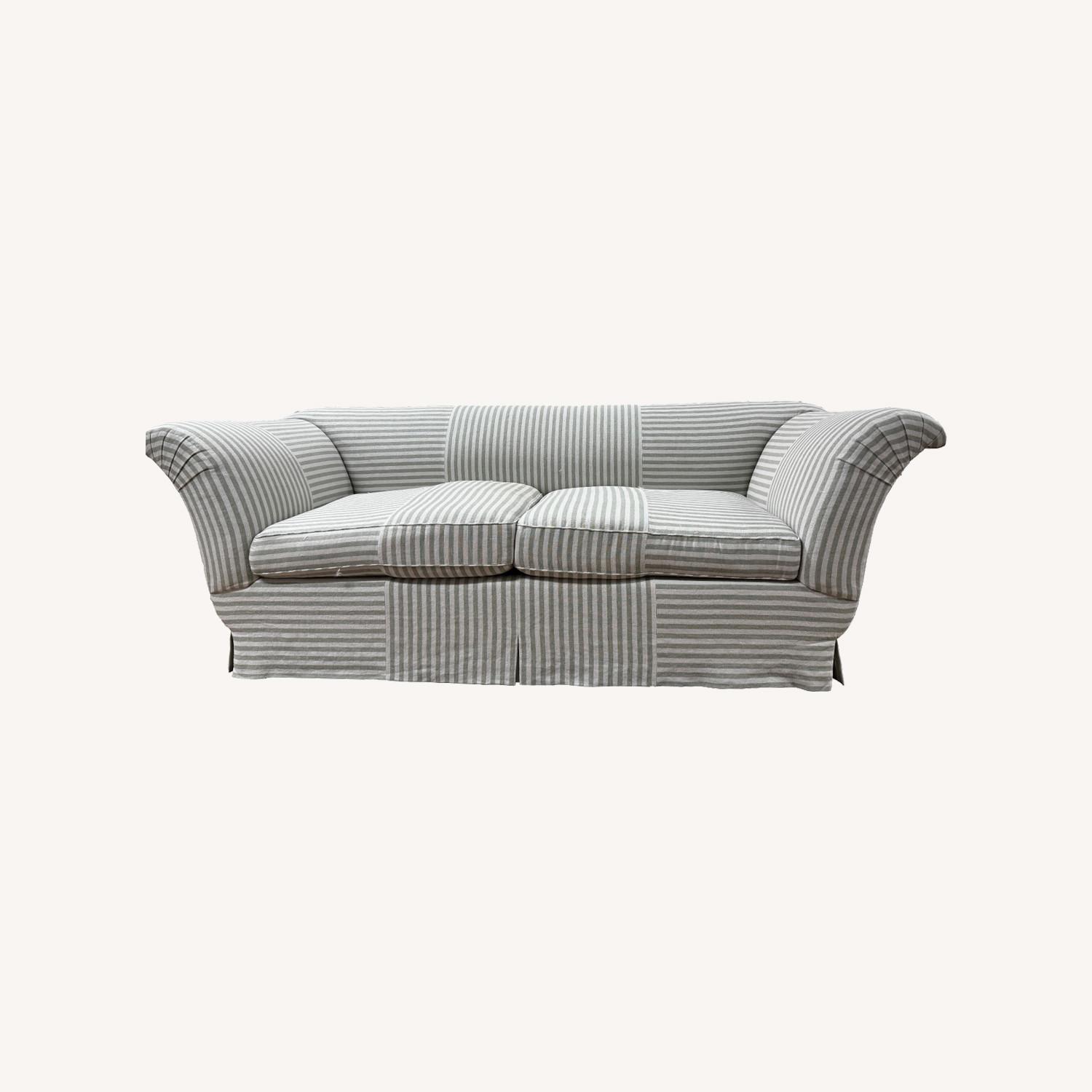Pair of Custom Made Striped Splayed Arm Sofa - image-0