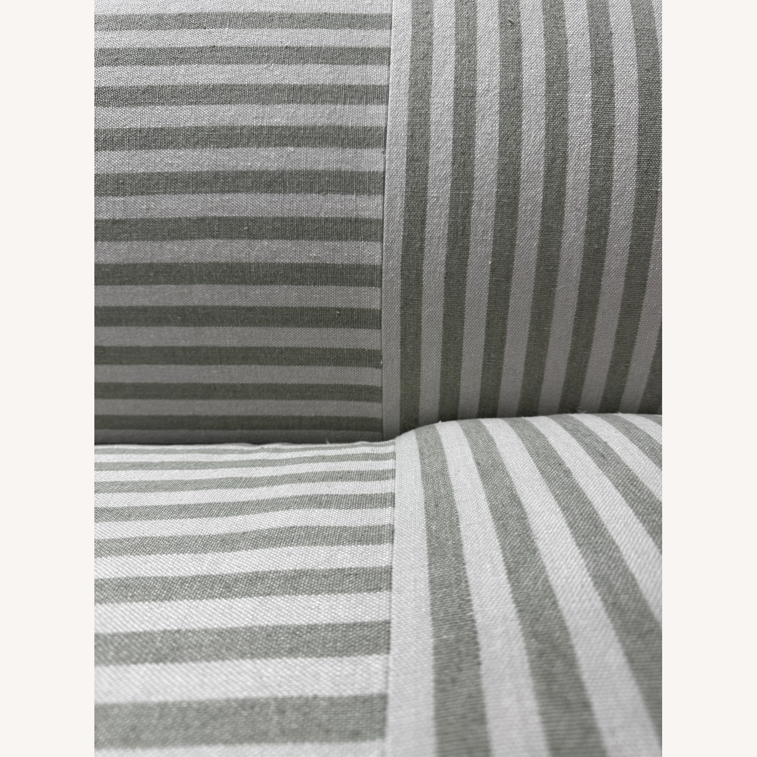 Pair of Custom Made Striped Splayed Arm Sofa - image-5