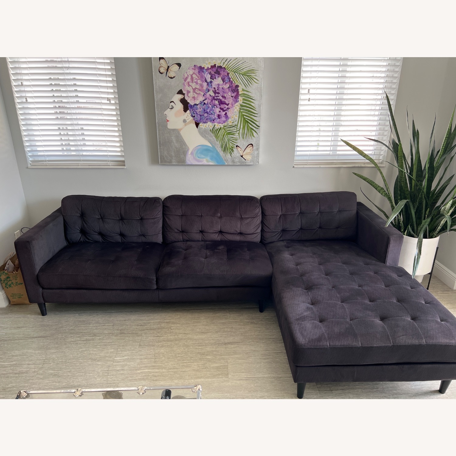 City Furniture Black Tufted Sectional Sofa - image-1