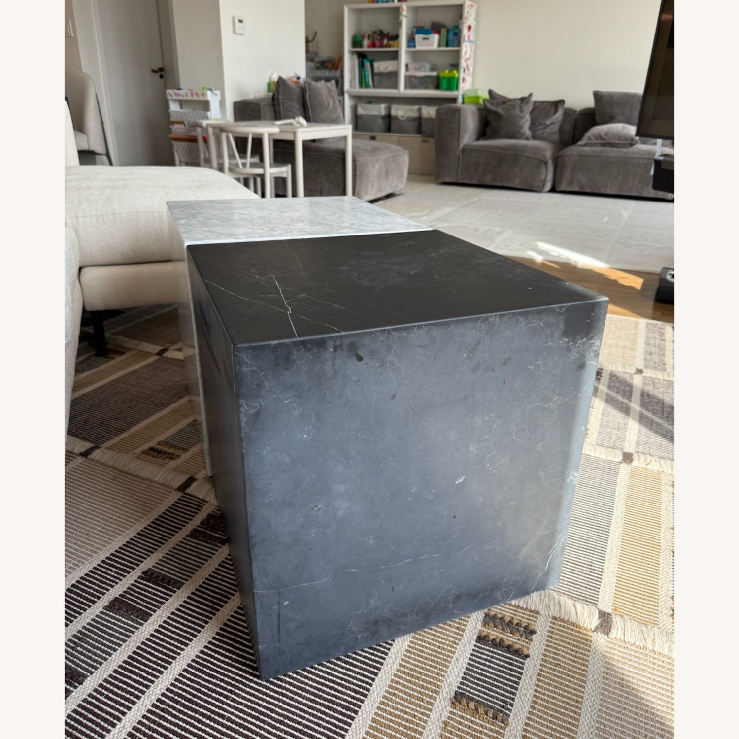 Restoration Hardware Marble Plinth Cube Side Table - image-1