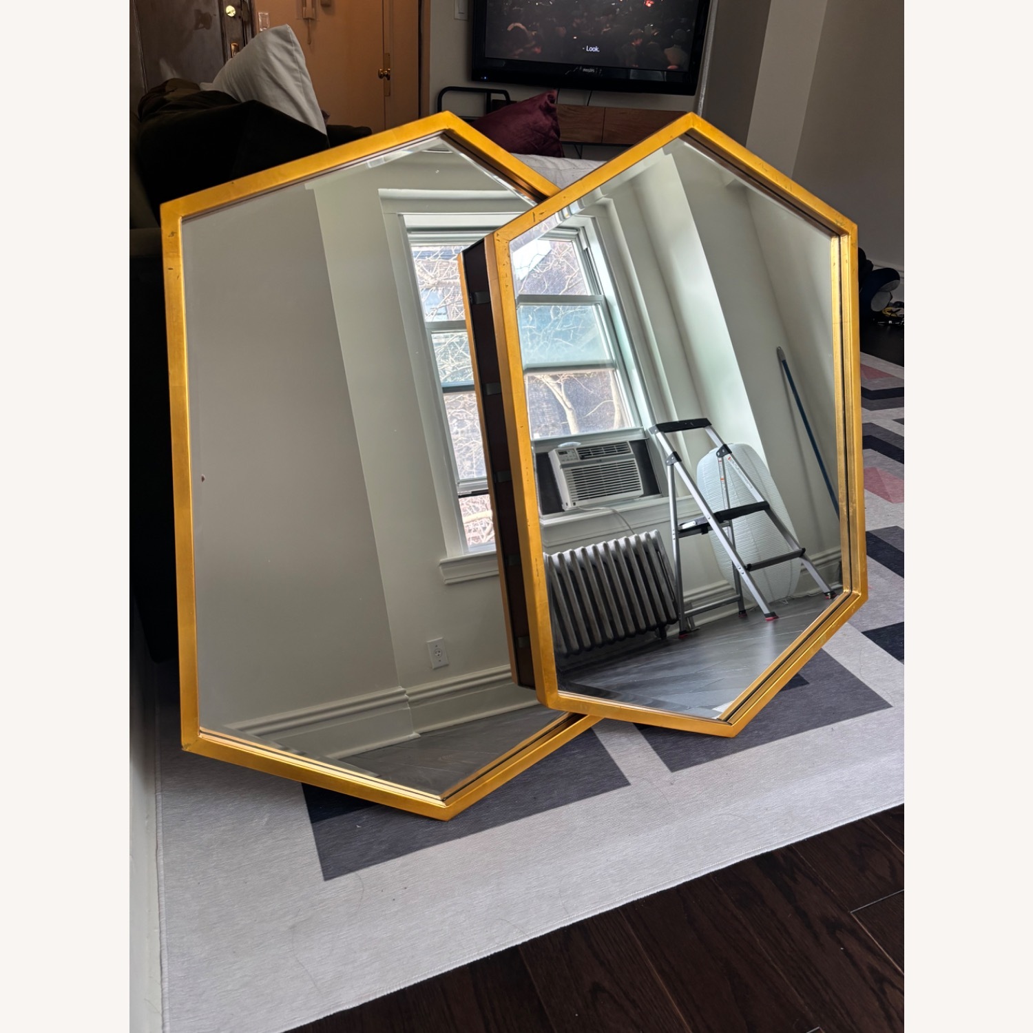 Pair of Gold Hexagon Mirrors - image-2