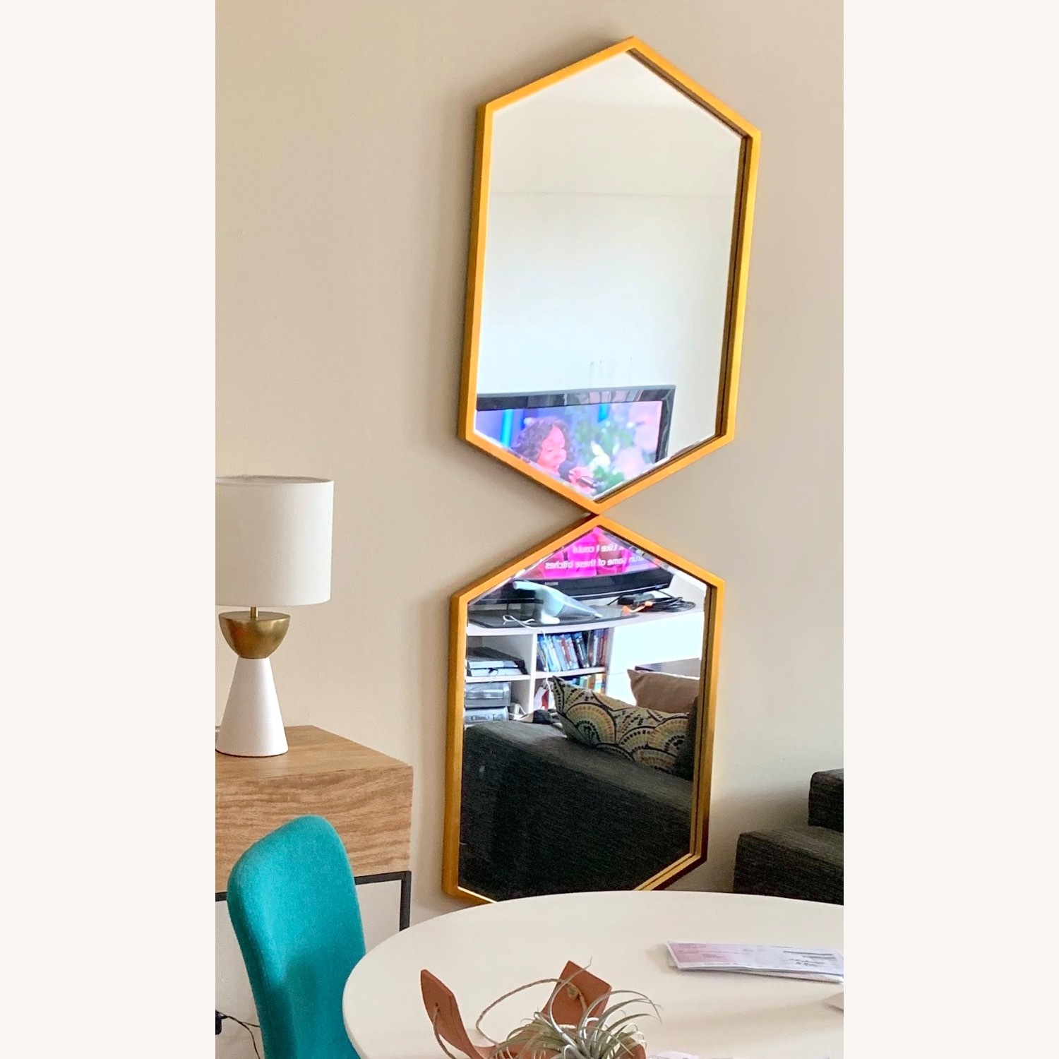 Pair of Gold Hexagon Mirrors - image-5