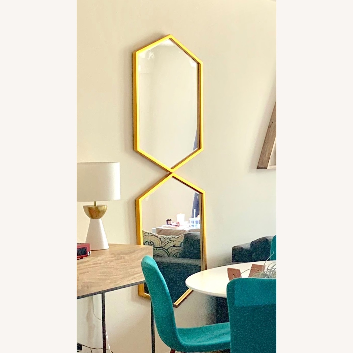 Pair of Gold Hexagon Mirrors - image-1