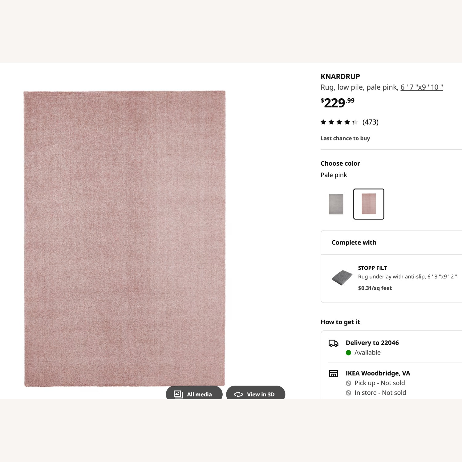 IKEA KNARDRUP Rug, Low Pile, Pale Pink, 6 ' 7 "x9 ' 10 - image-1