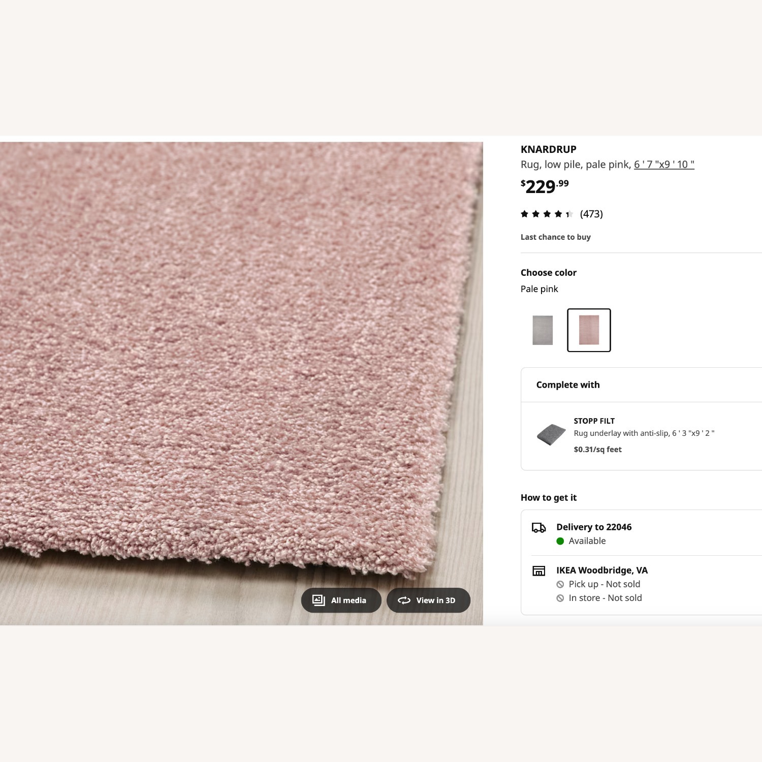 IKEA KNARDRUP Rug, Low Pile, Pale Pink, 6 ' 7 "x9 ' 10 - image-6