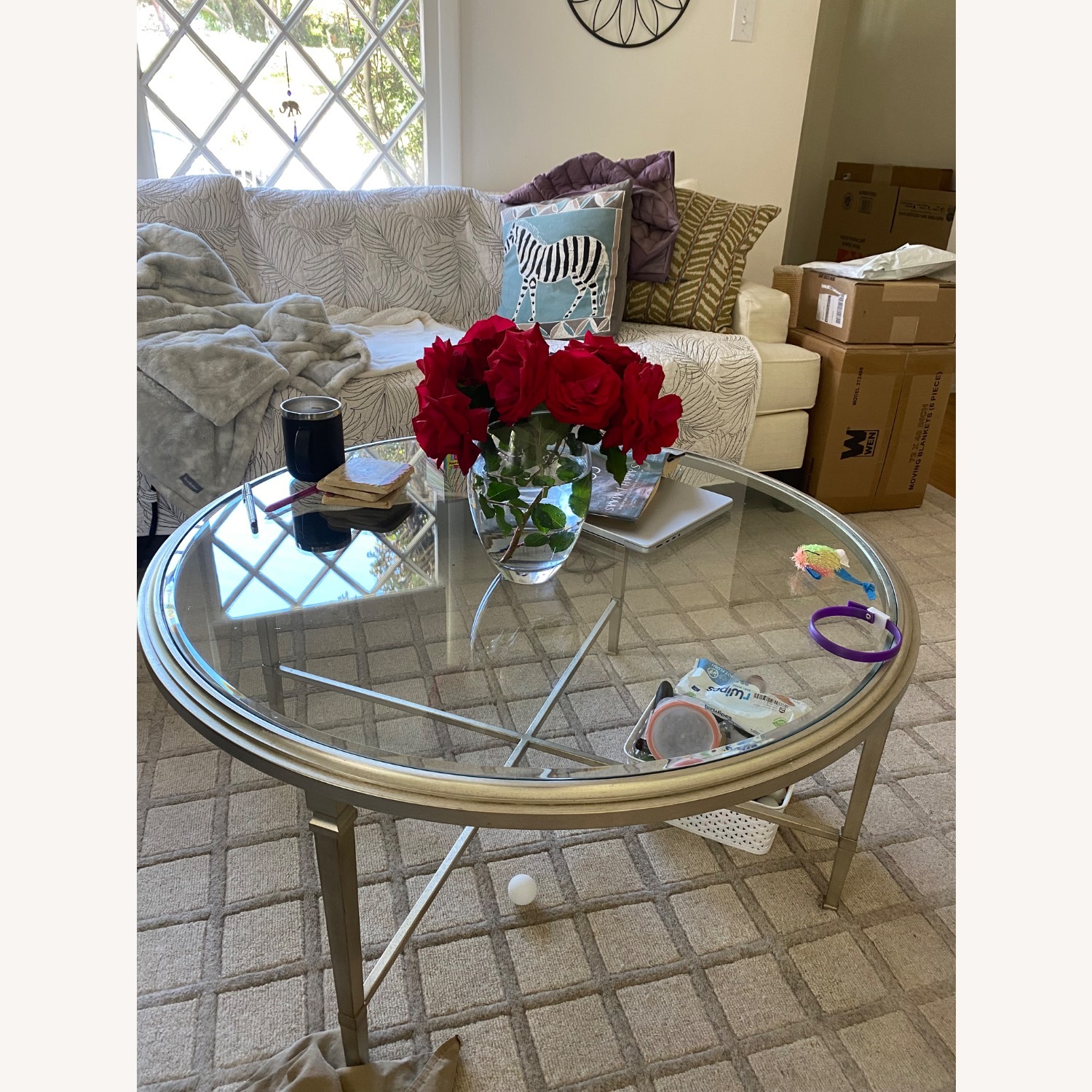 Glass and Metal Coffee Table - image-1