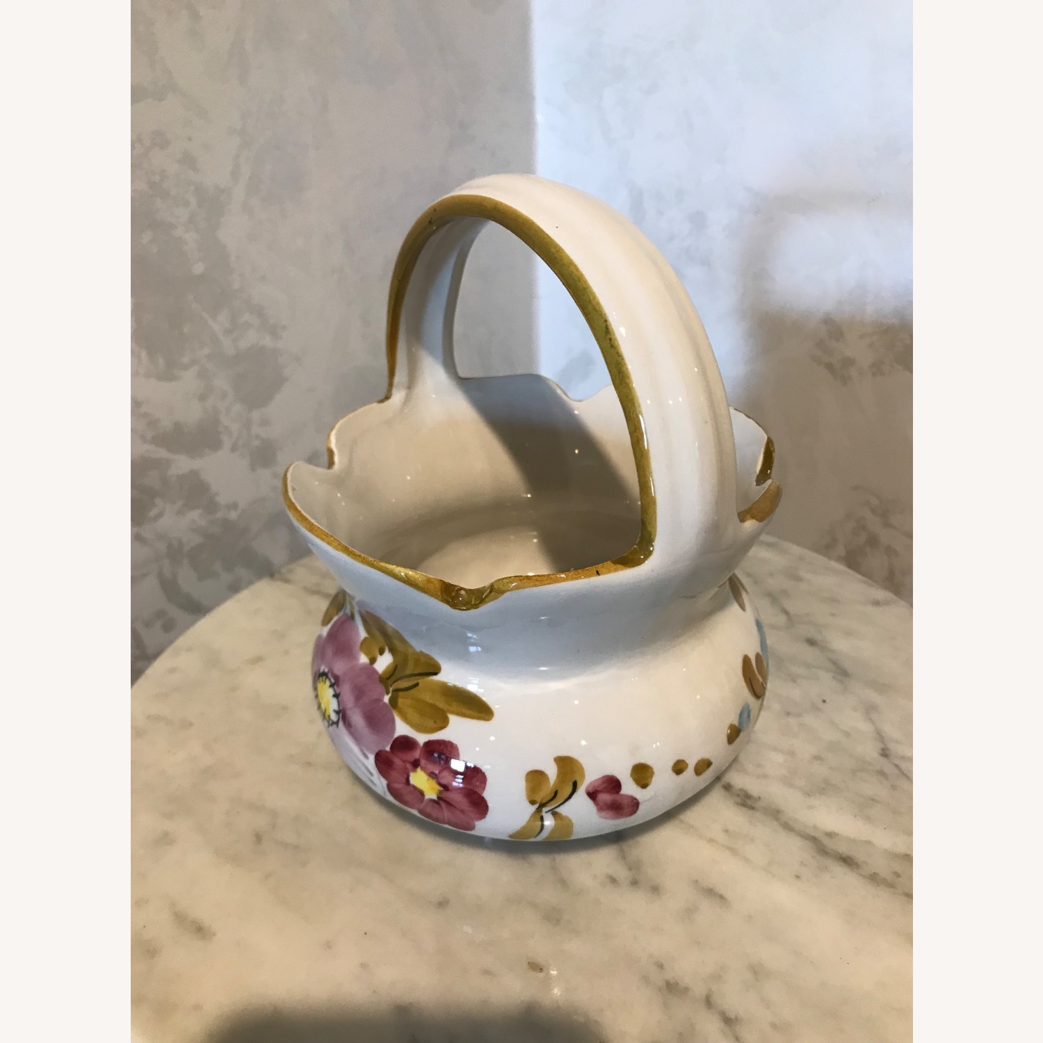 Vintage ltalian Ceramic Hand Painted Basket - image-3