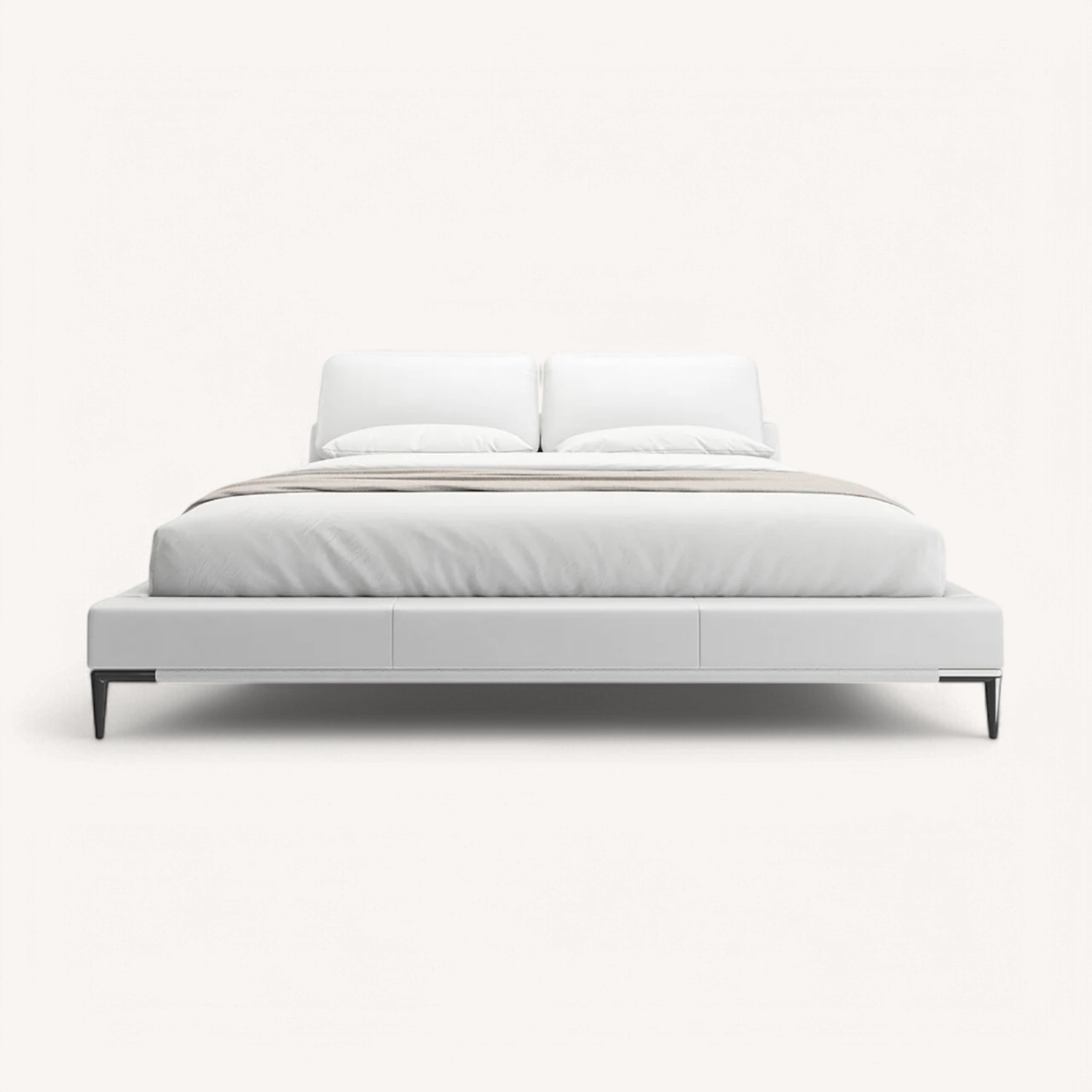 Movido White Leather Headboard and Frame - image-4