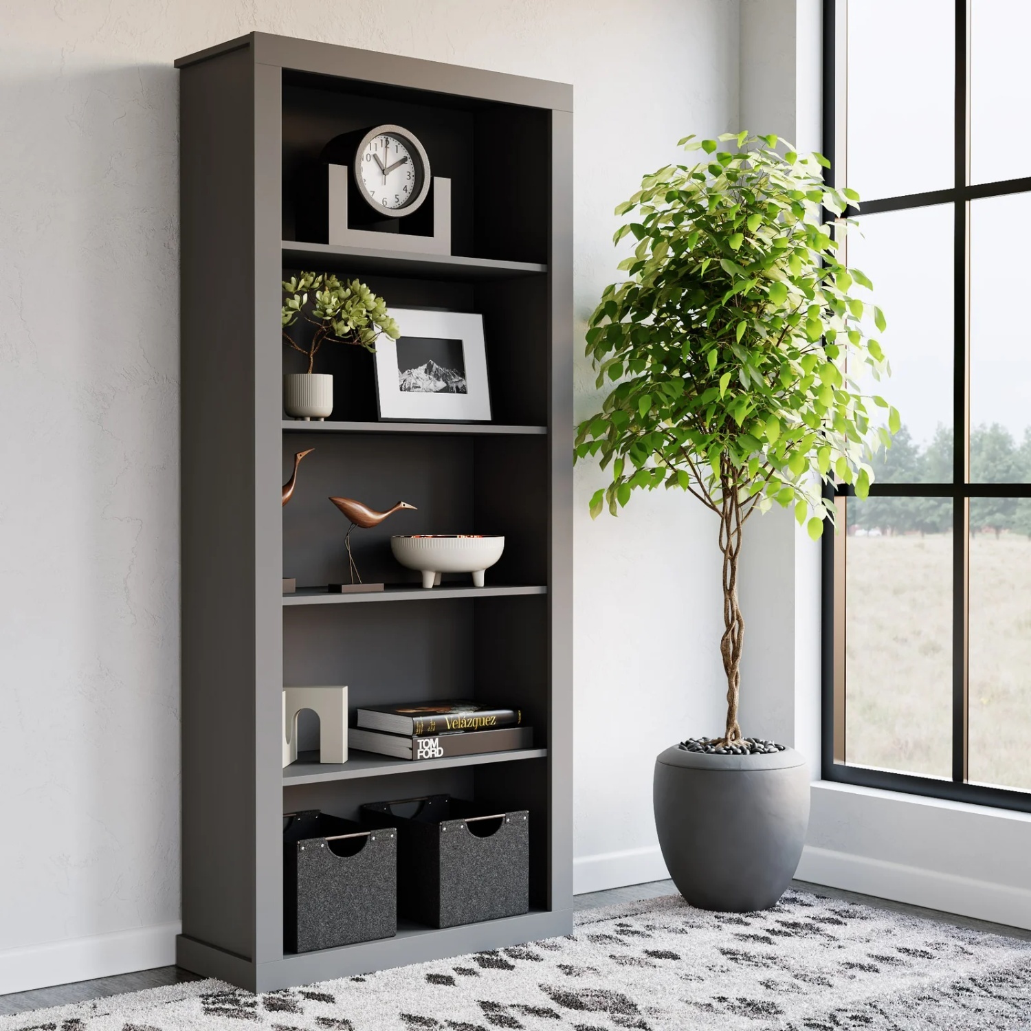Edenbrook 5-Shelf Charcoal Wood Bookshelf - image-7