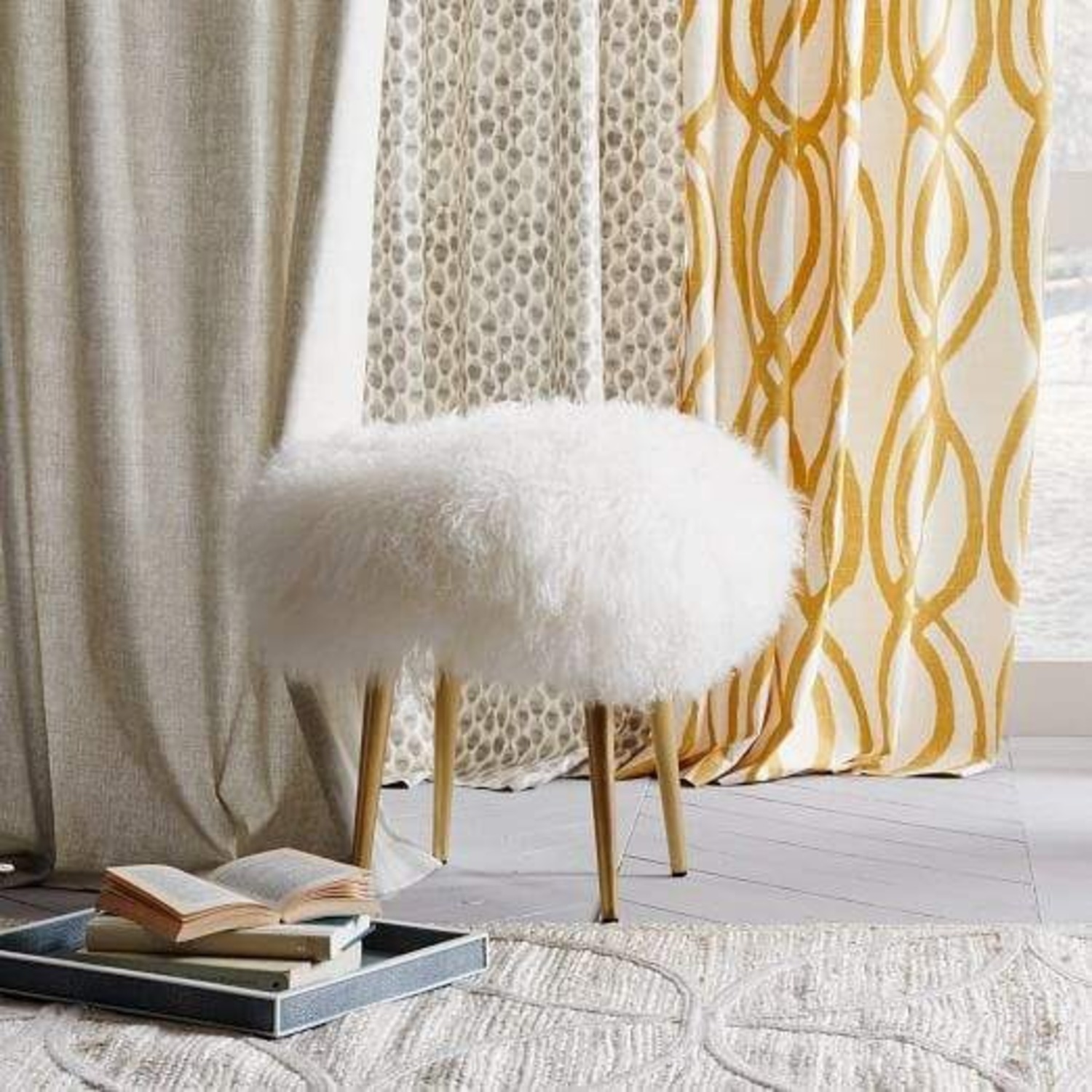 West Elm Mongolian Lamb Stool - image-1