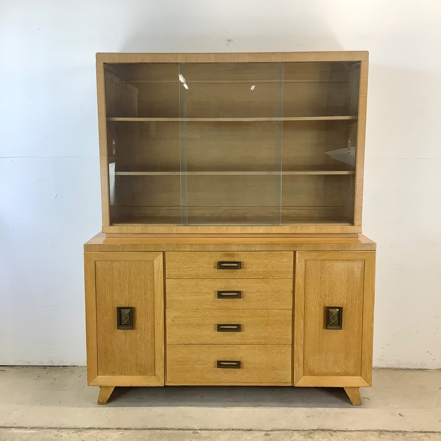 Mid-Century China Cabinet With Blonde Finish - image-0
