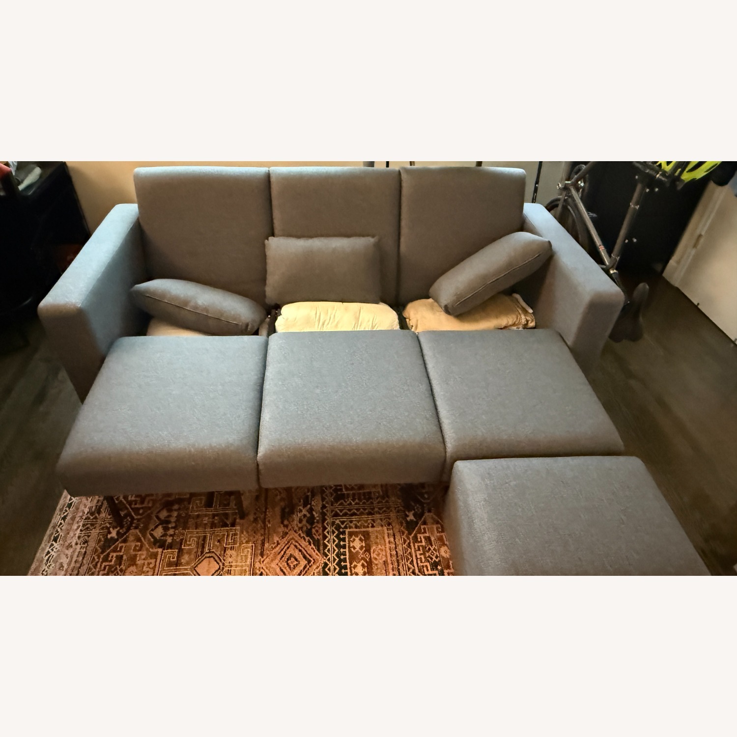 Modular Sleeper Sofa with Storage and Ottoman Gray - image-5