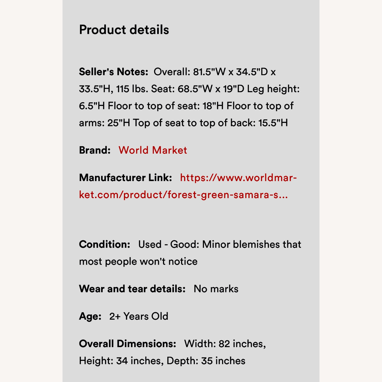 World Market Forest Green Samara Sofa - image-1