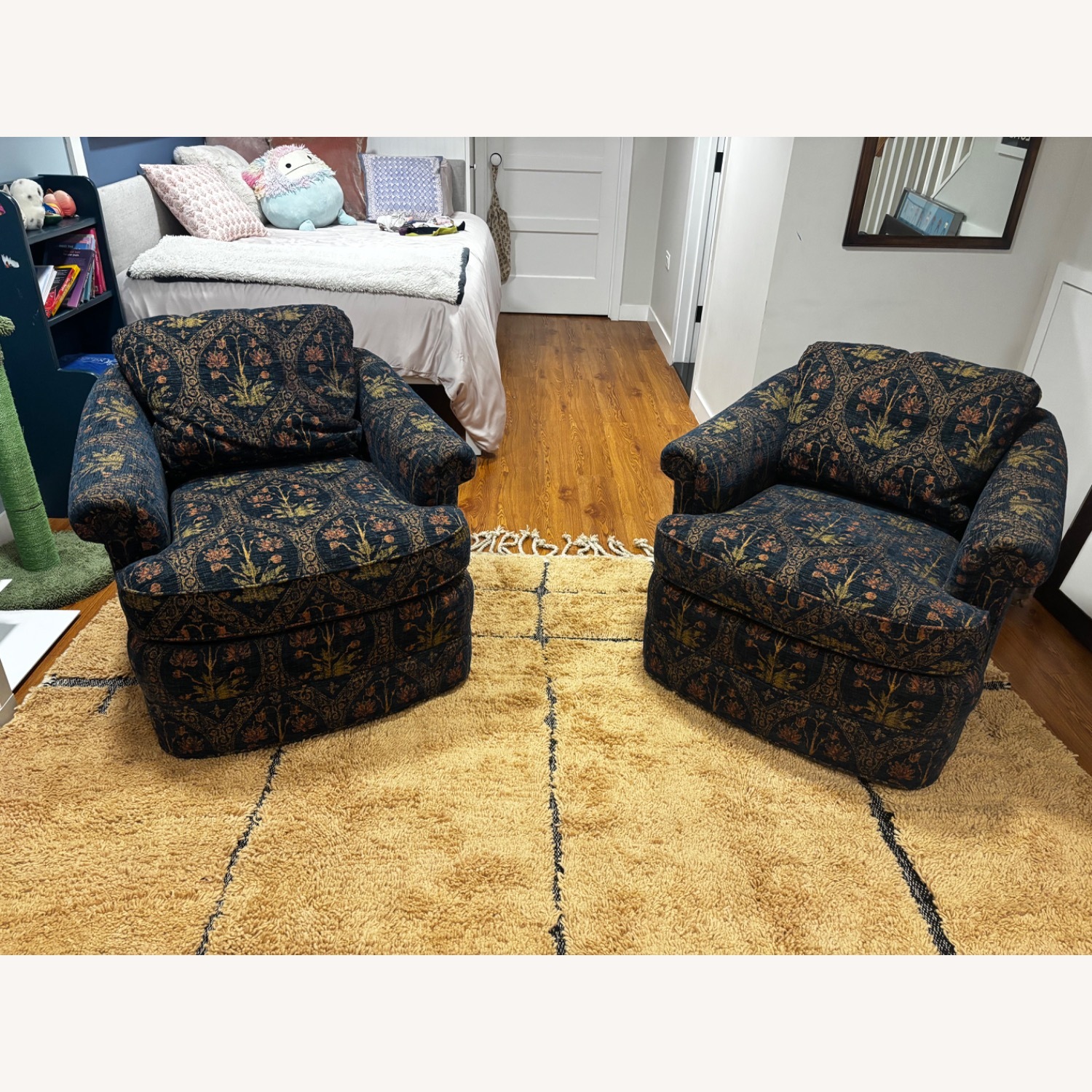 2 Decorative Floral Swivel Armchairs - image-1