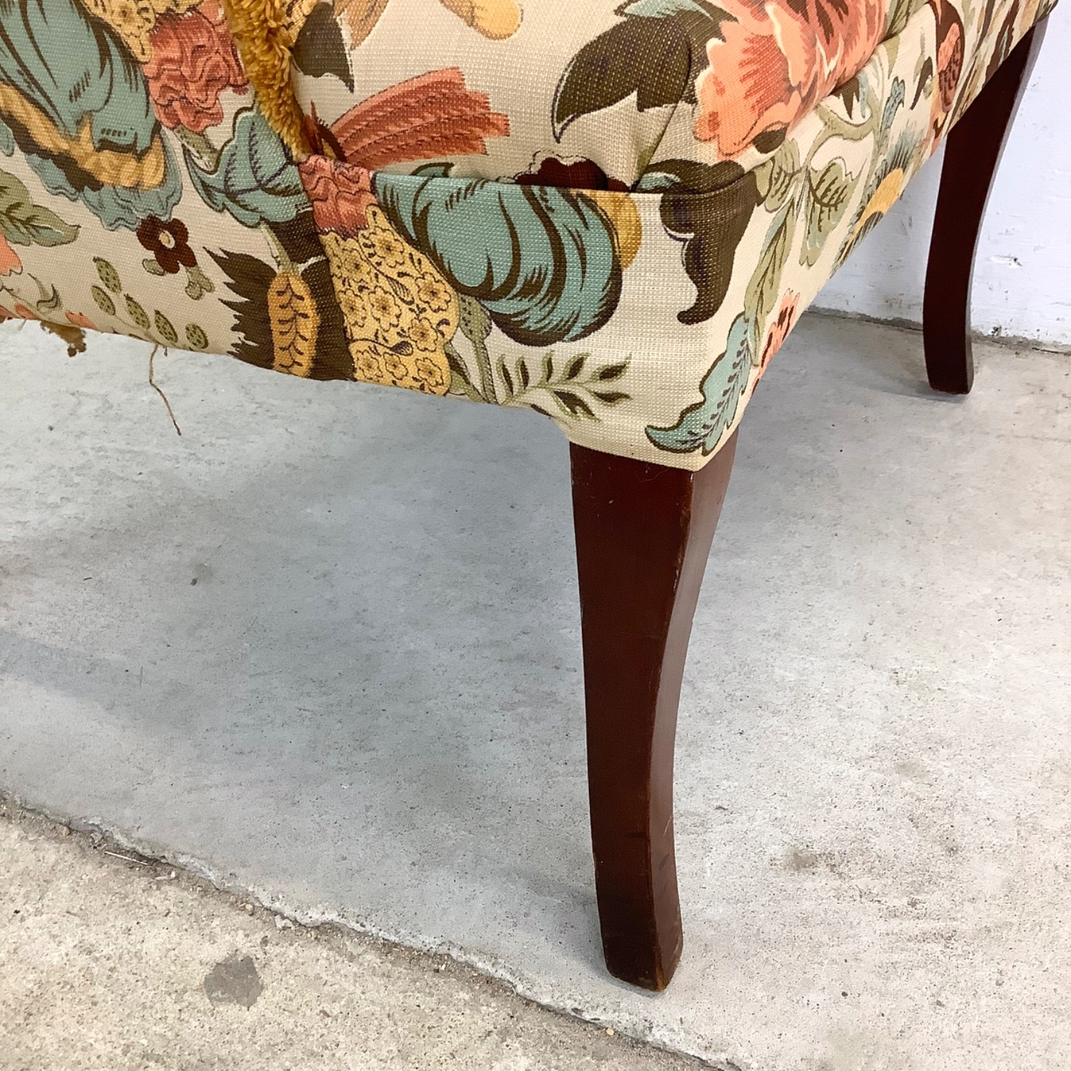 Vintage Floral Print Channel Back Armchair - image-5