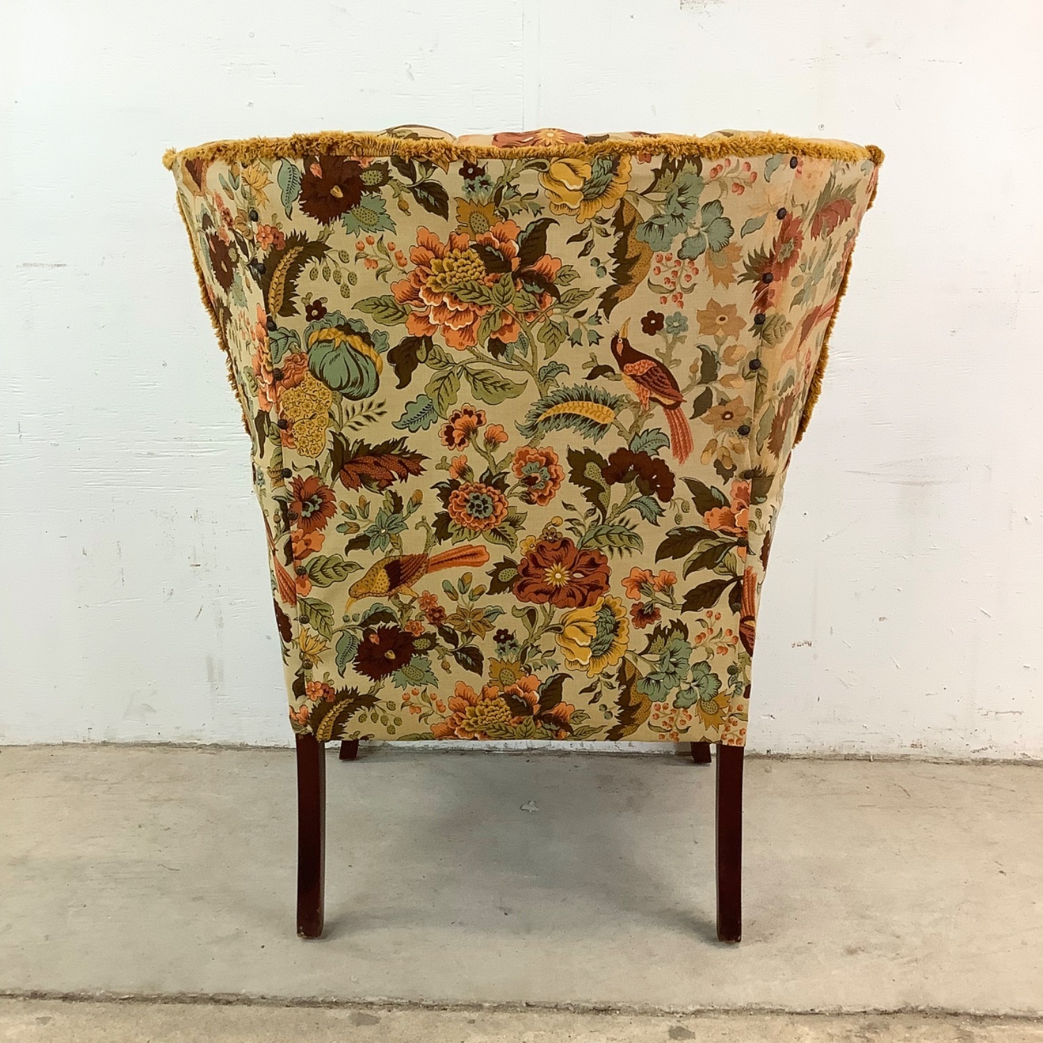 Vintage Floral Print Channel Back Armchair - AptDeco