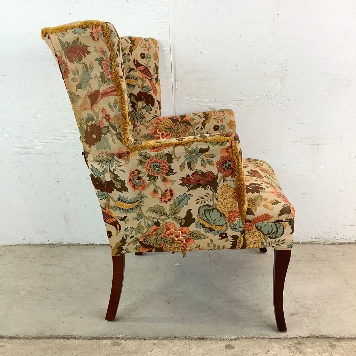 Vintage Floral Print Channel Back Armchair - AptDeco